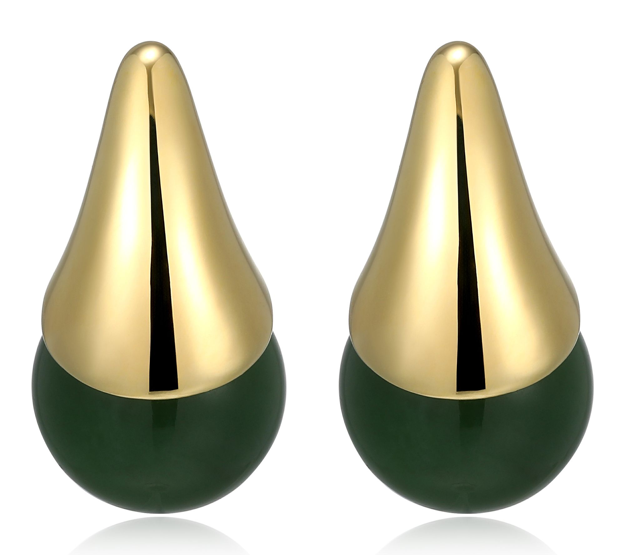 Dynasty Jade Ball Stud Earrings, 18k Gold Plated