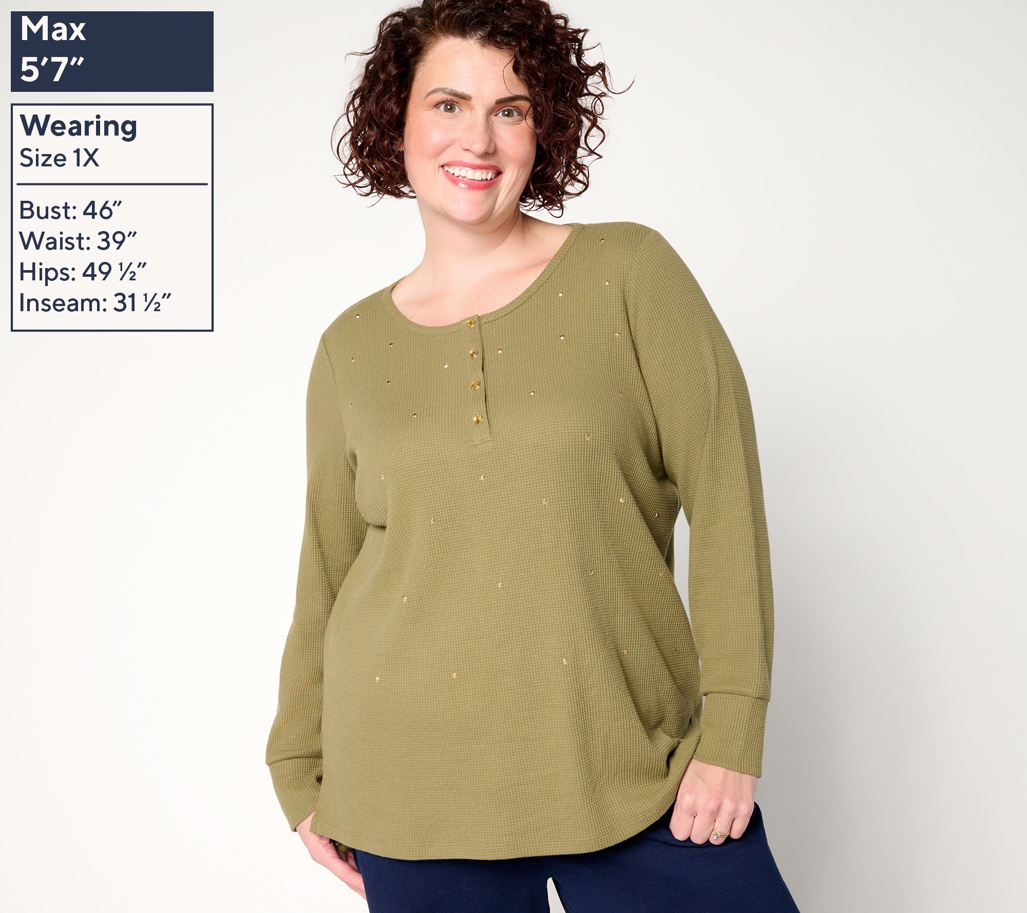 Quacker Factory Sparkle and Shine Baby Waffle Snap Henley