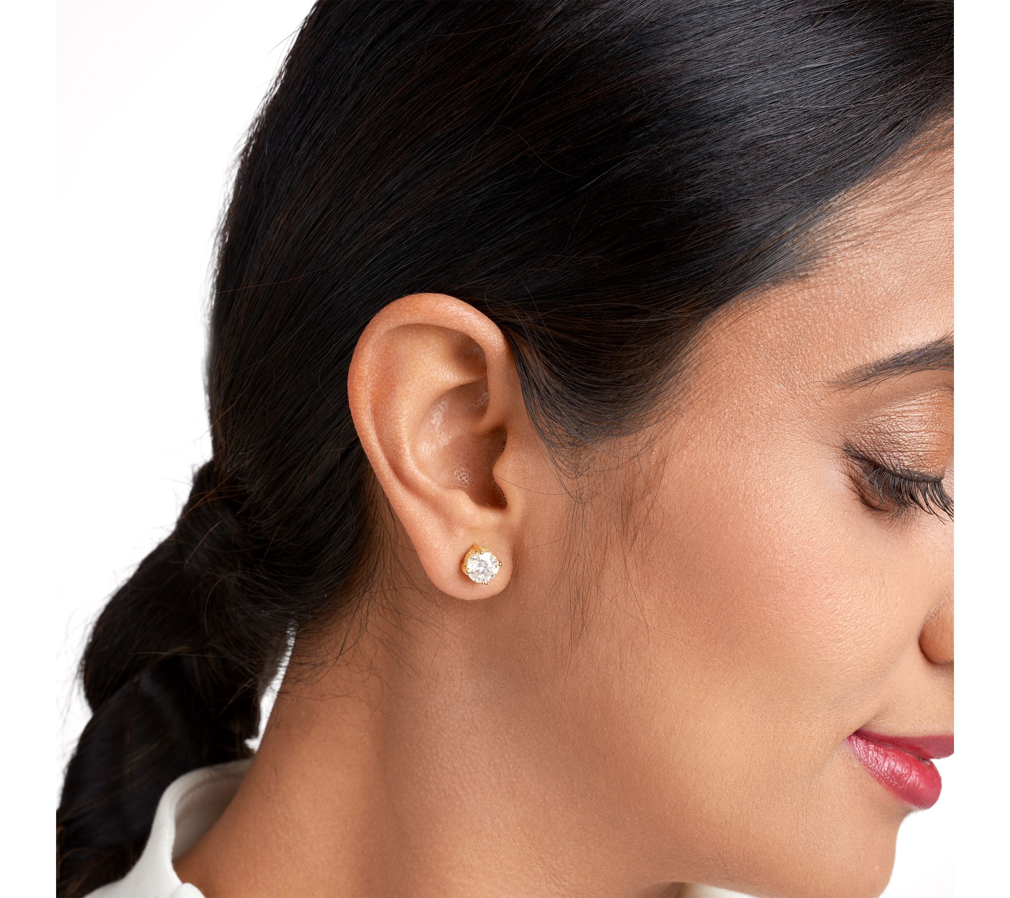 Moissanite Solitaire Stud Earrings, 18K Gold Plated