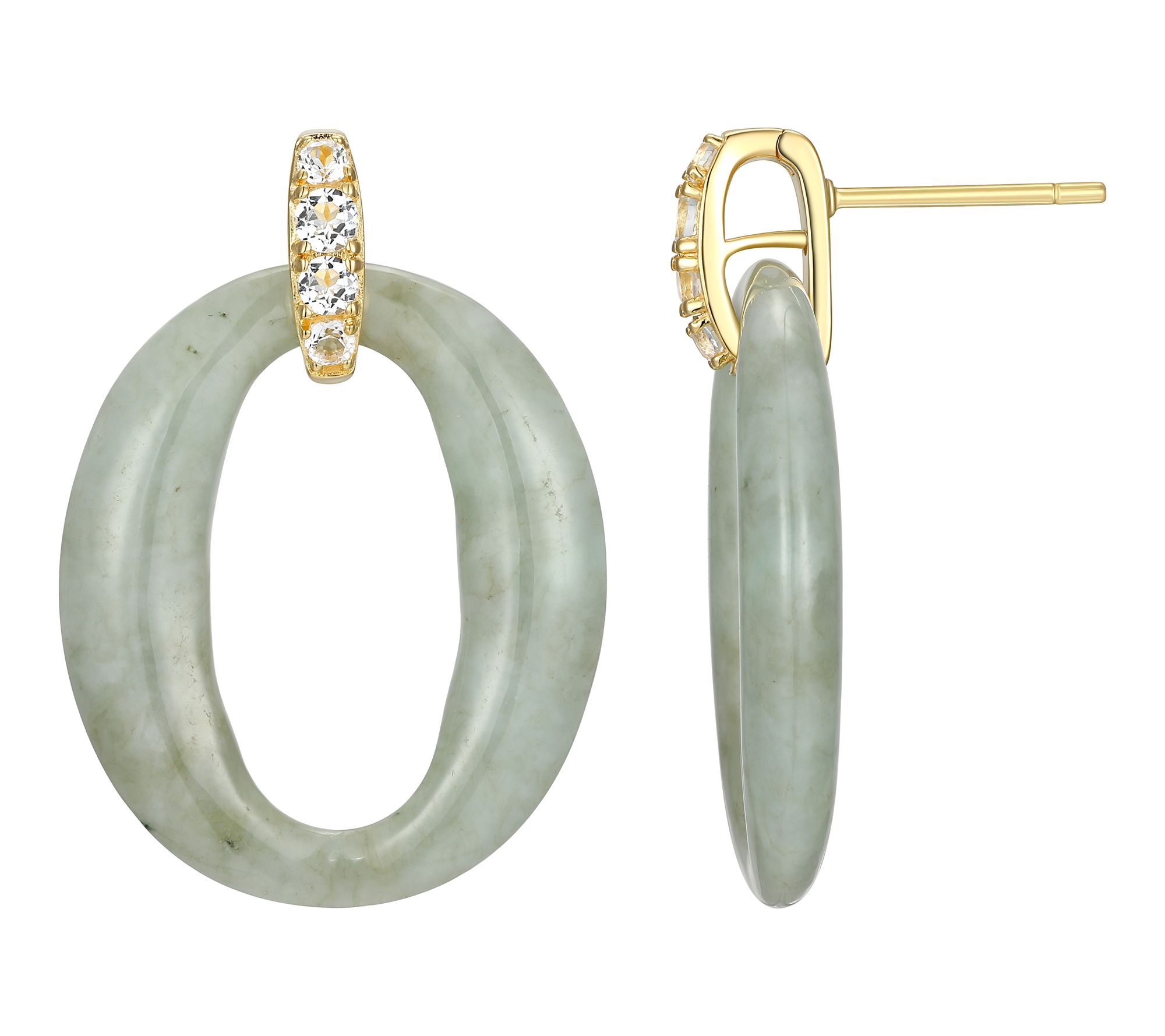 Dynasty Jade Open Circle Stud Earrings, 18K Gold Plated