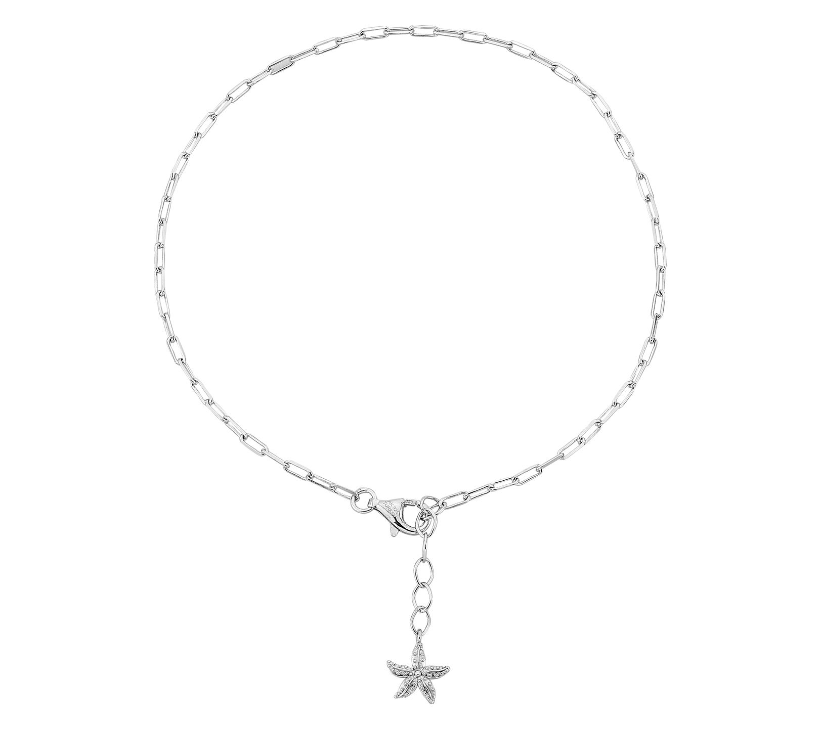 Silver Style Fish Paper Clip Chain Ankle Bracelet, Sterling