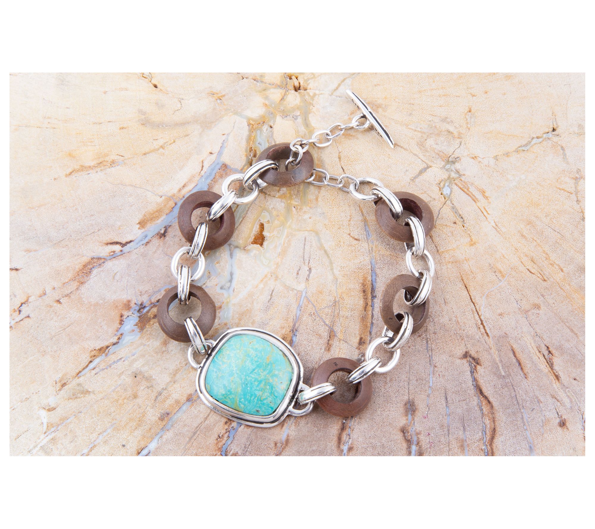 Barse Artisan Crafted Sterling Turquoise & WoodLink Bracelet