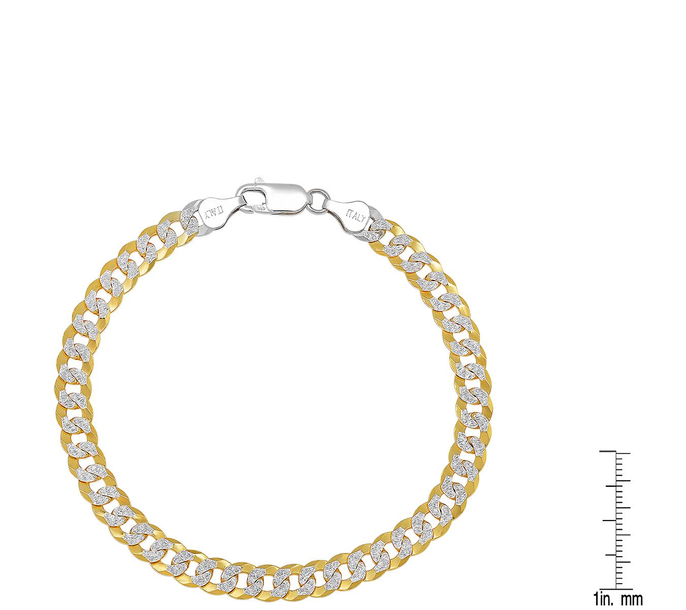Silver Style Two-Tone Diamond Cut Curb Bracelet, Sterling
