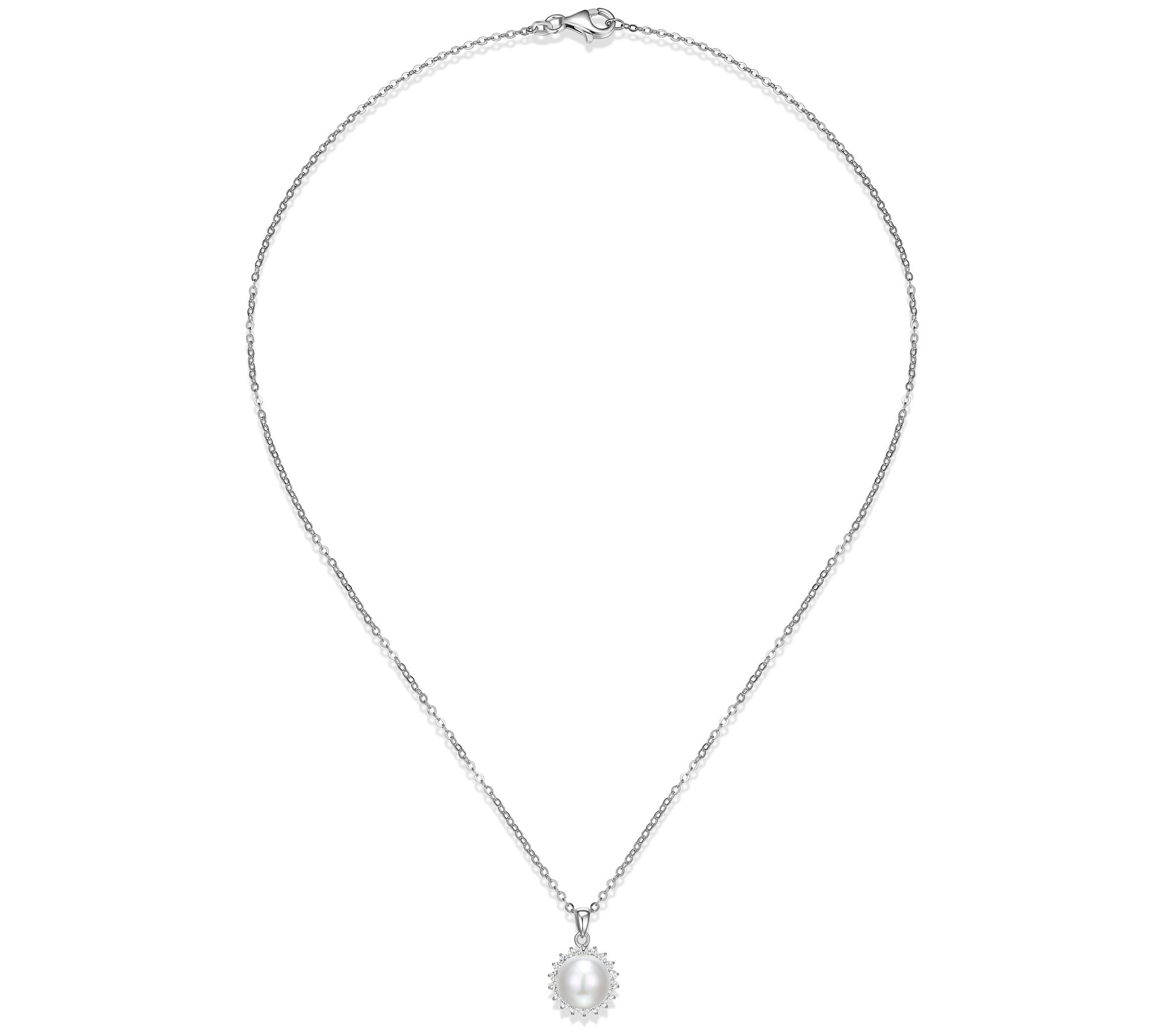 Diamonique & Cultured Pearl Earrings & Necklace Set, Sterling