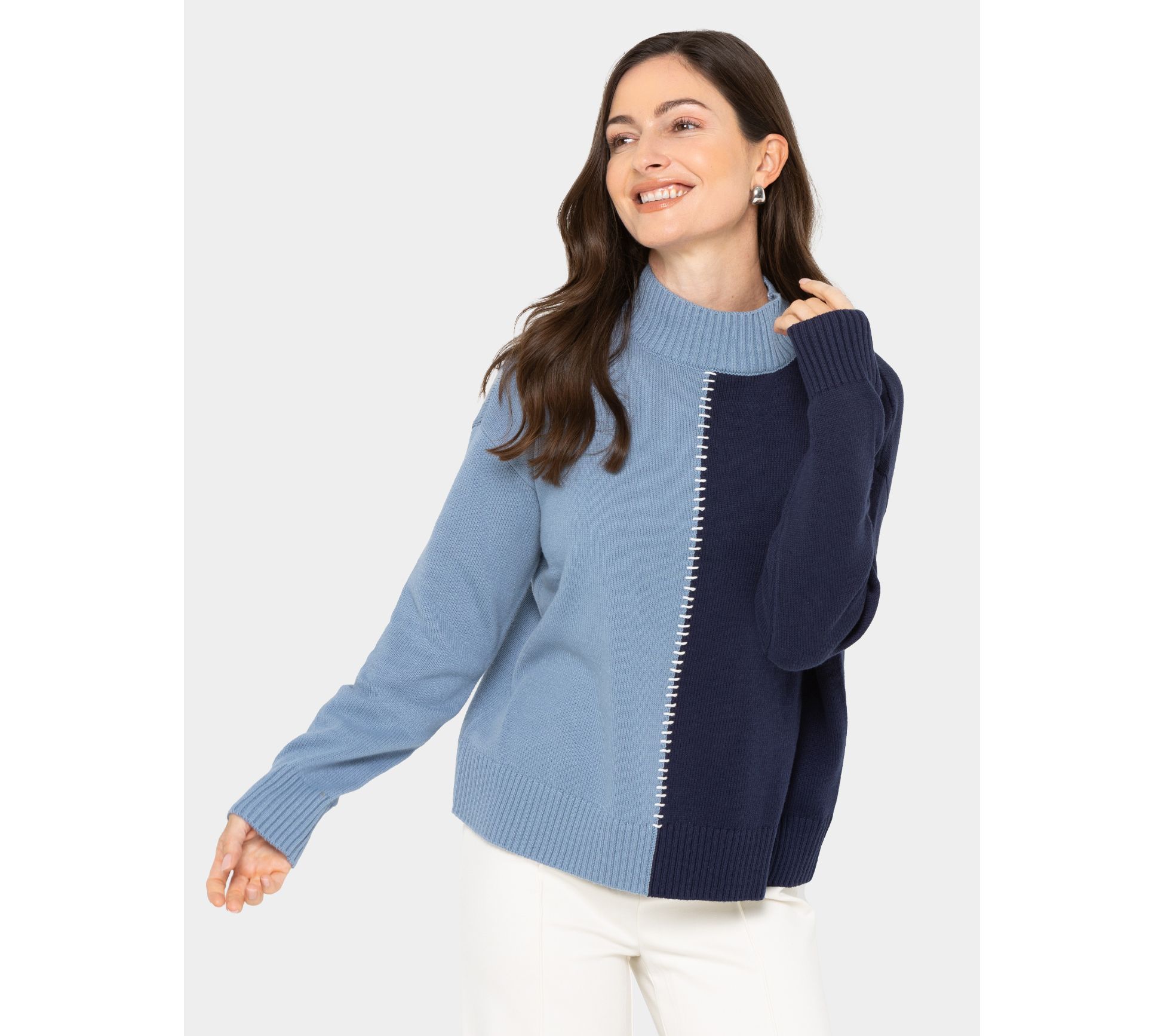 Peace Love World Solid or Split Color Mock-Neck Sweater