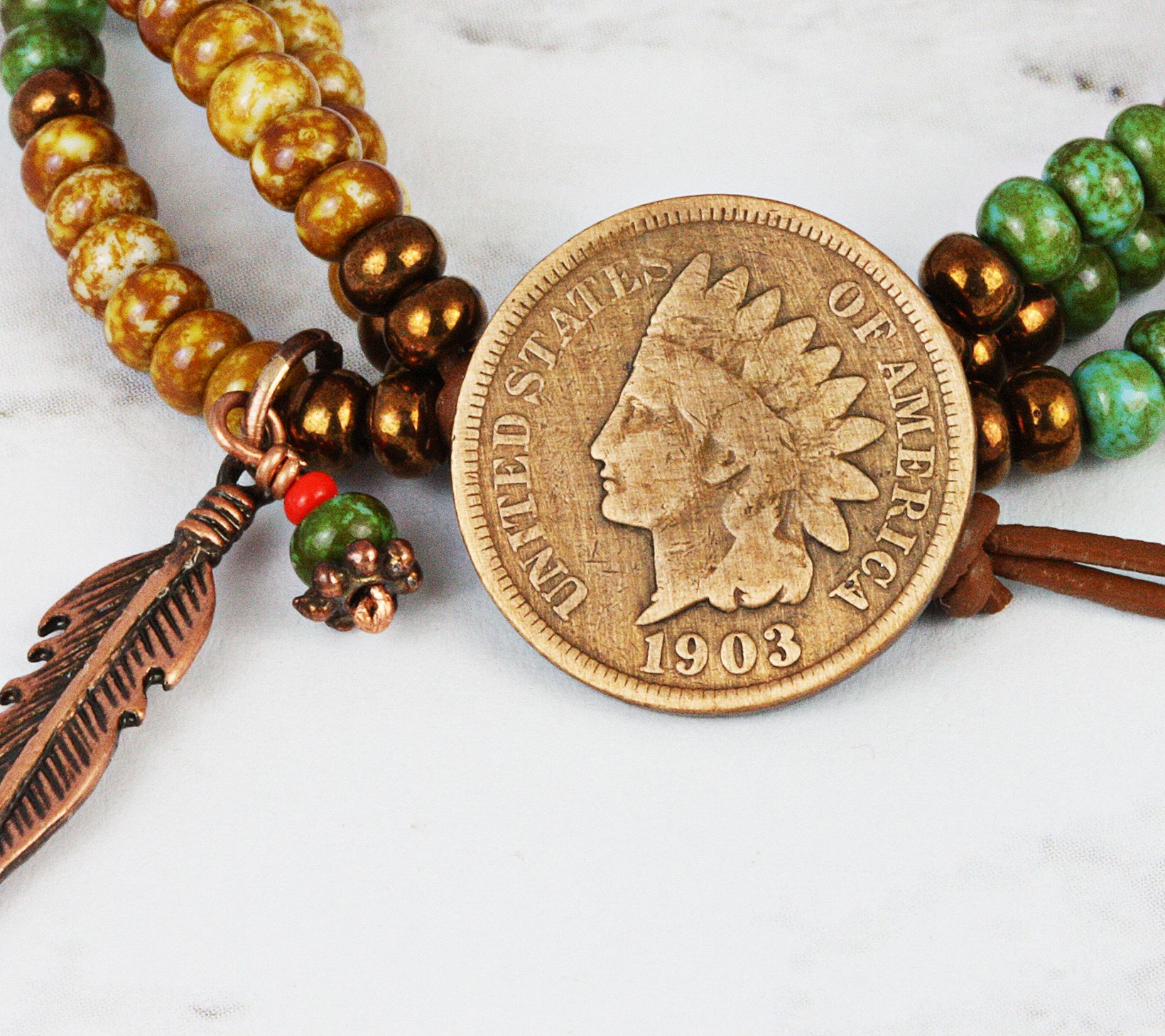 American Coin Treasures Indian Penny Coin BeadBracelet
