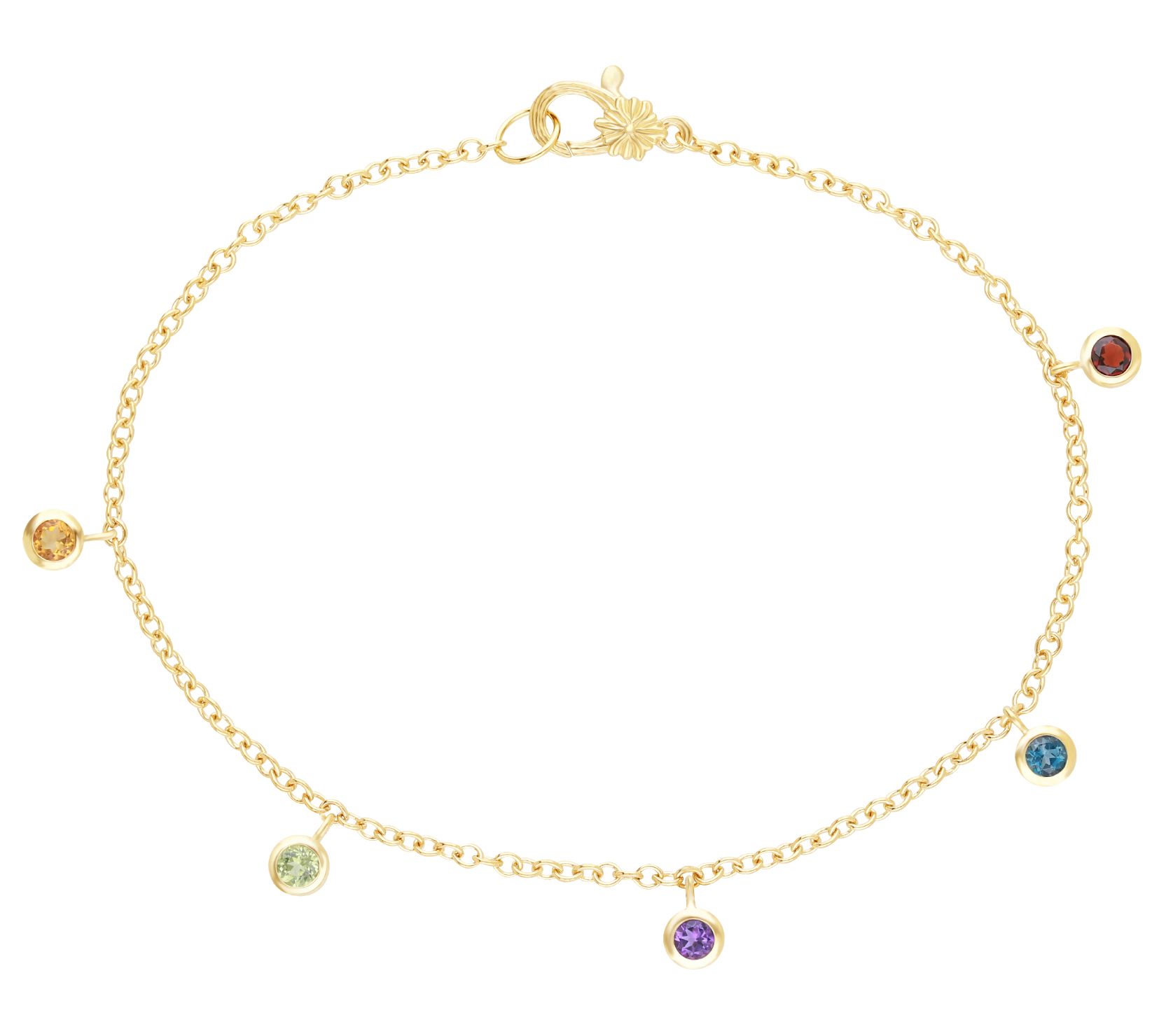 Ariva 14K Gold Rainbow Gemstone Charm Bracelet