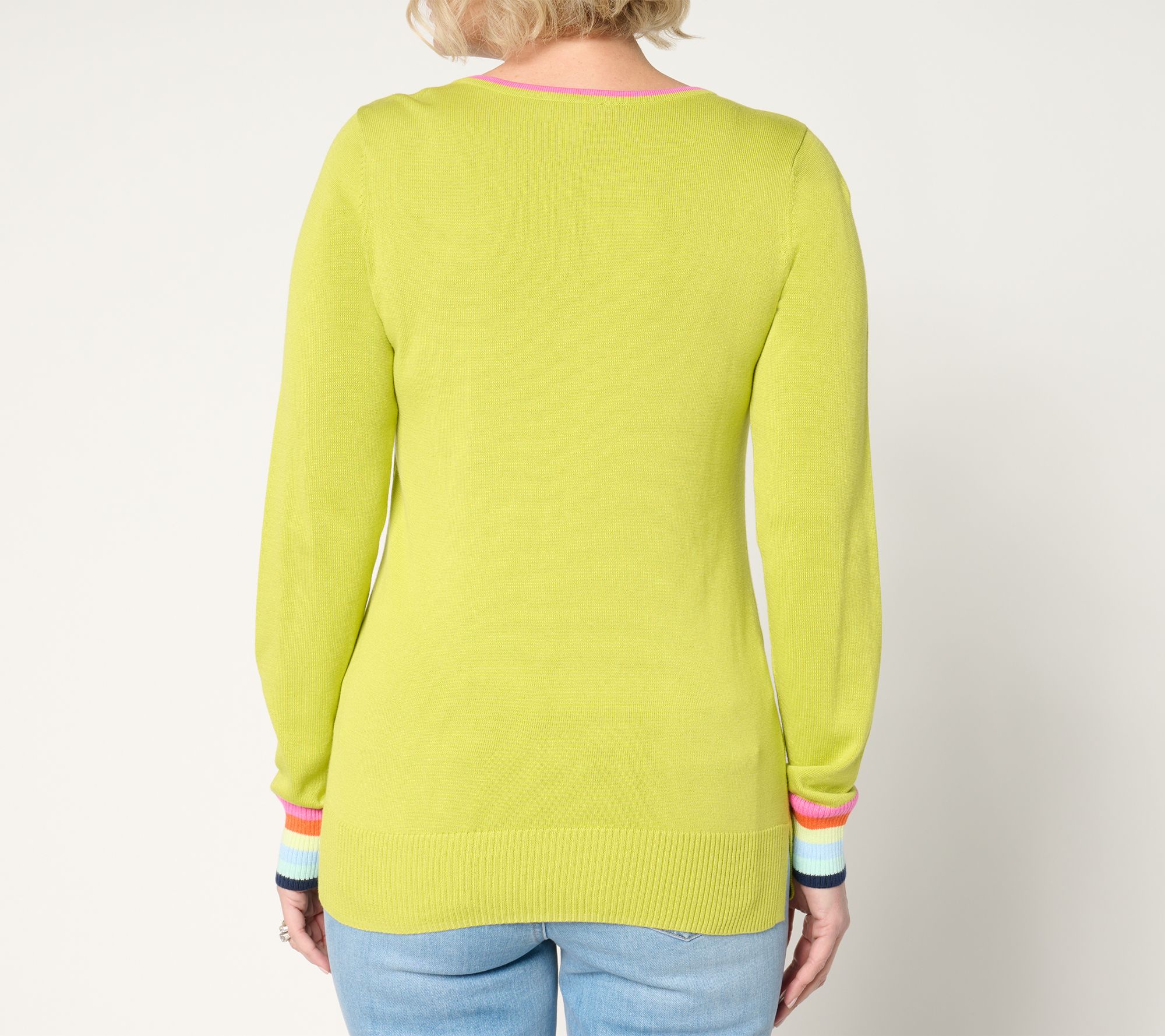Belle by Kim Gravel Preppy Rainbow Cuff Sweater