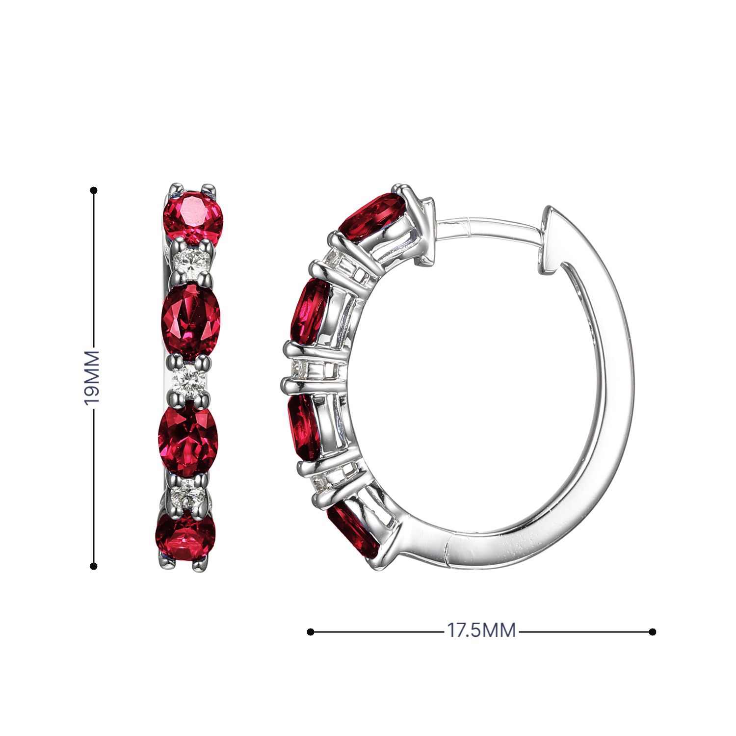 LuxLab Grown Ruby & Diamond Hoop Earrings, Sterling Silver