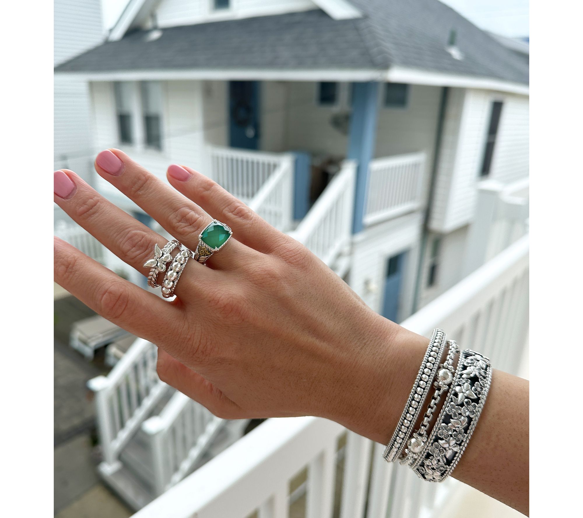 JAI Sterling Silver Hammered Bead 3.7mm Box Chain Bracelet, 13.5g