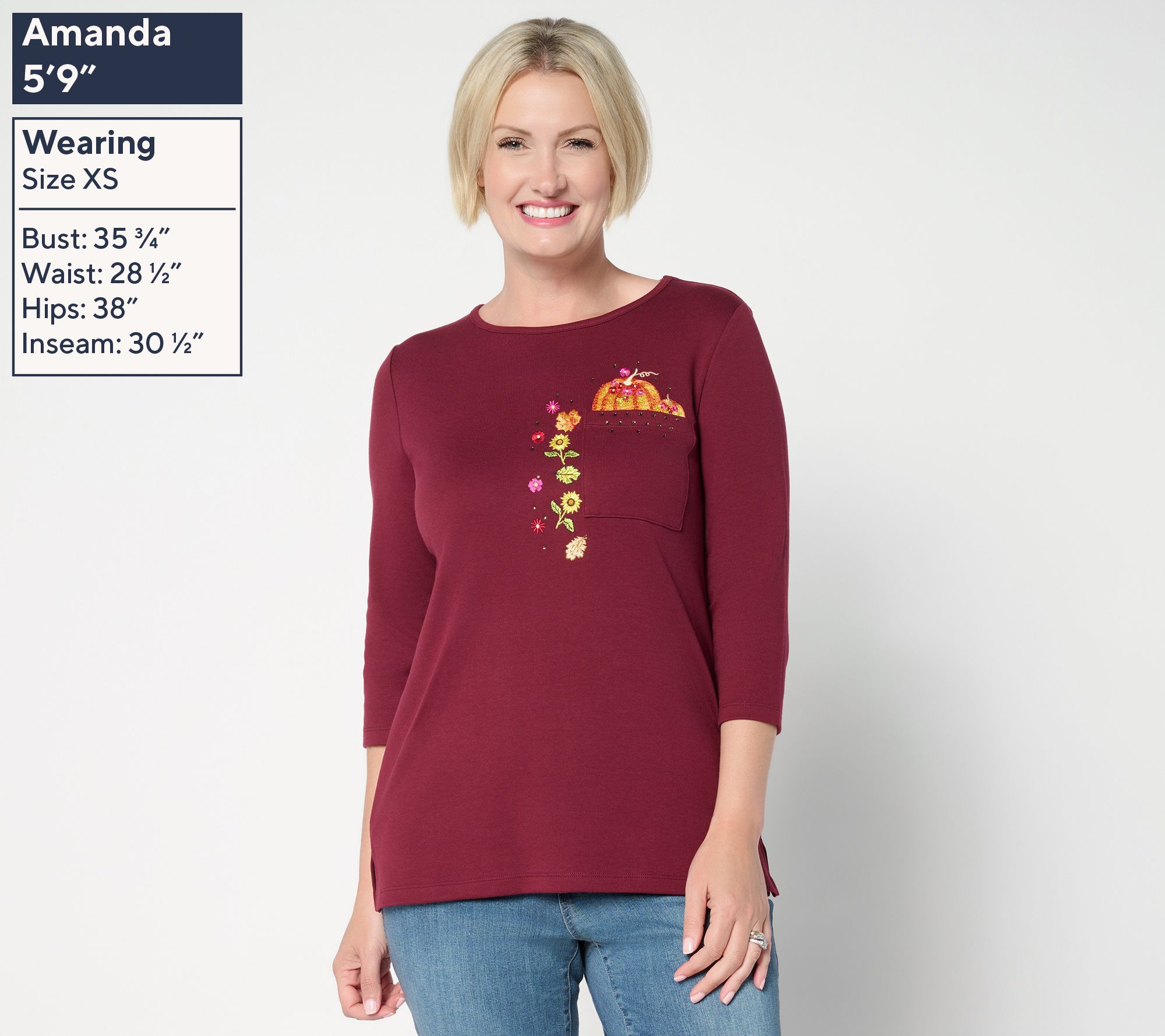 Quacker Factory Eek a Boo 3/4 Sleeve Top