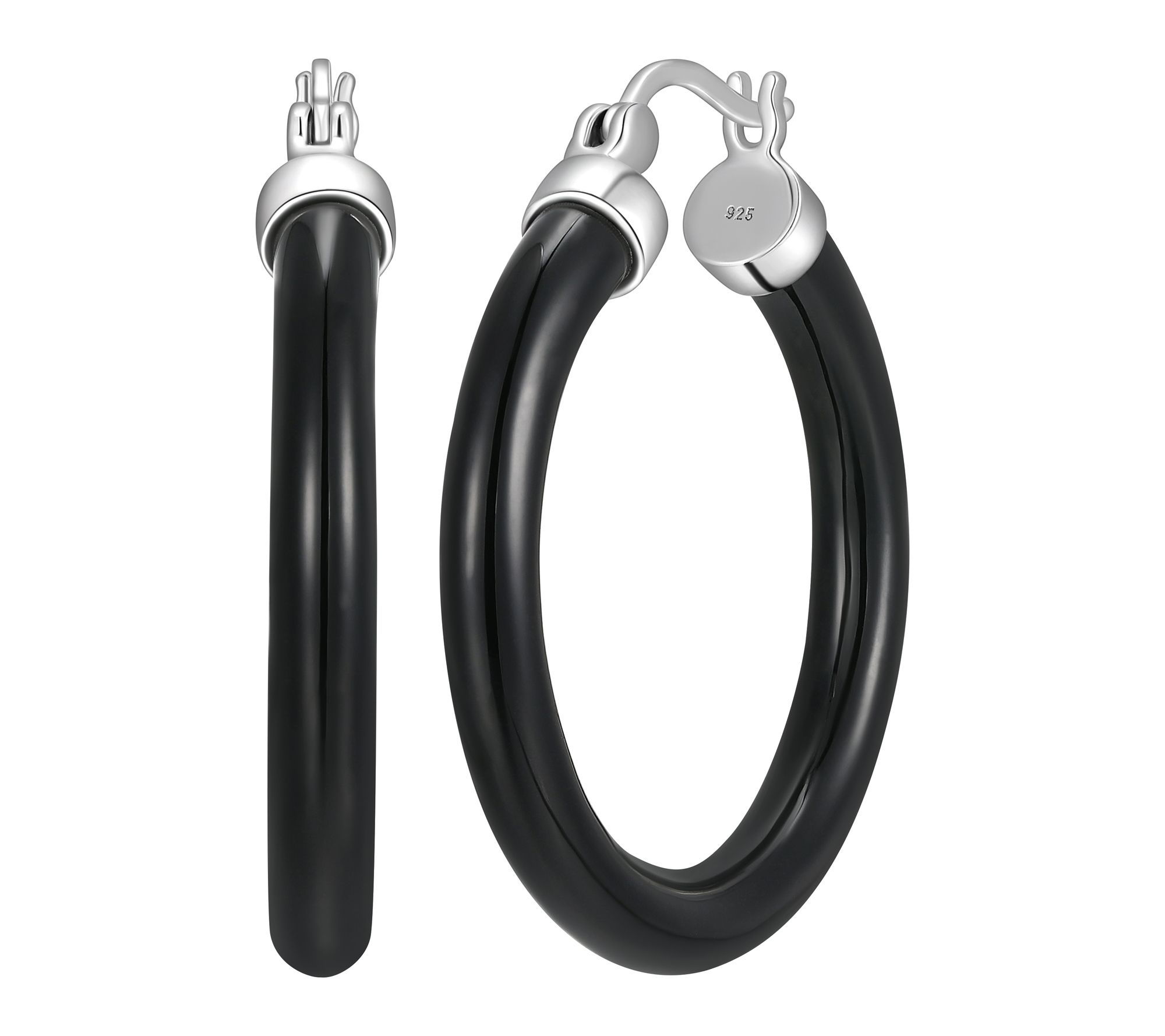 Affinity Gems Carved Black Agate Hoop Earrings,Sterling