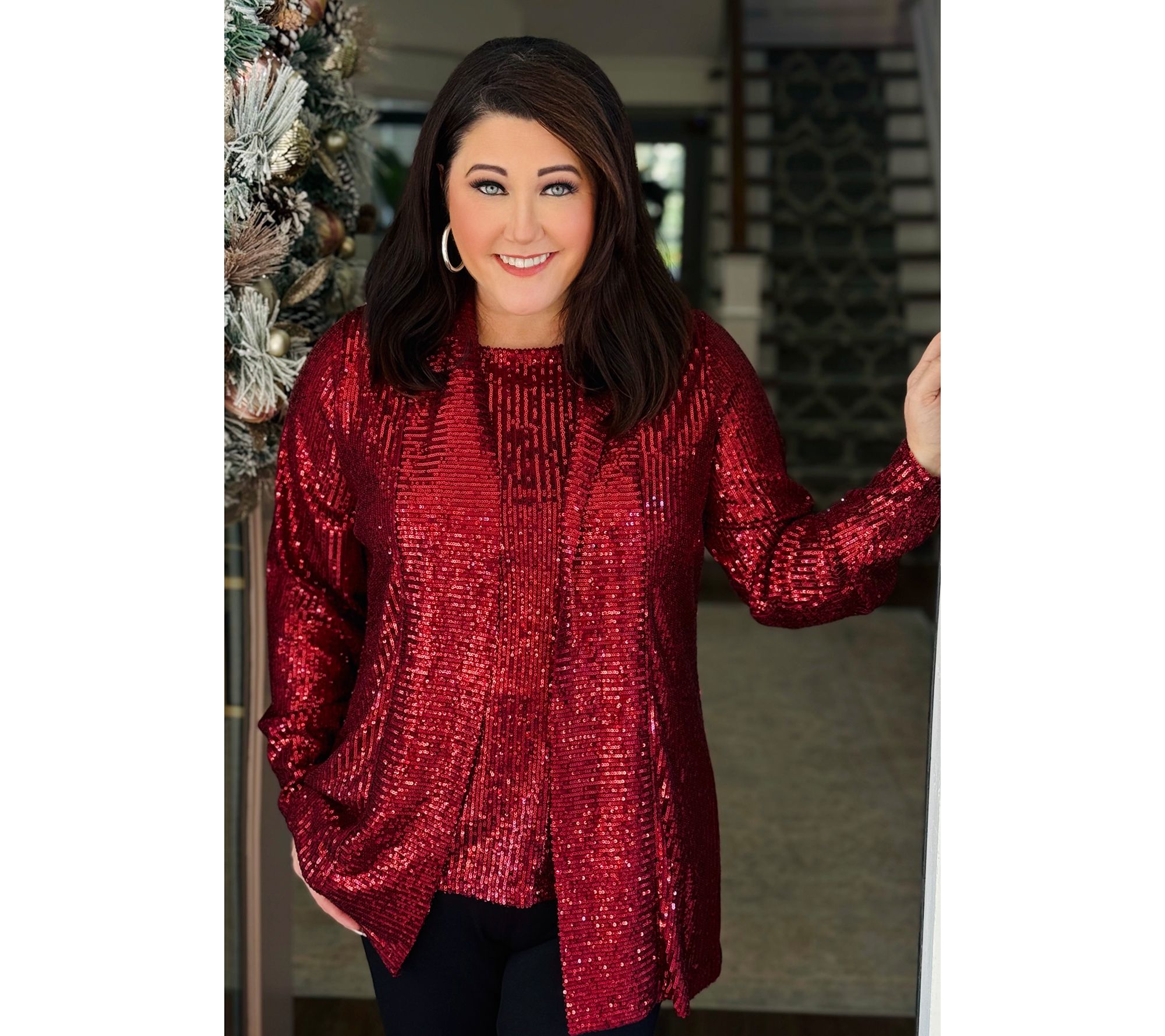 Jingle Belles by Kim Gravel Sequin Mesh Open Front Topper