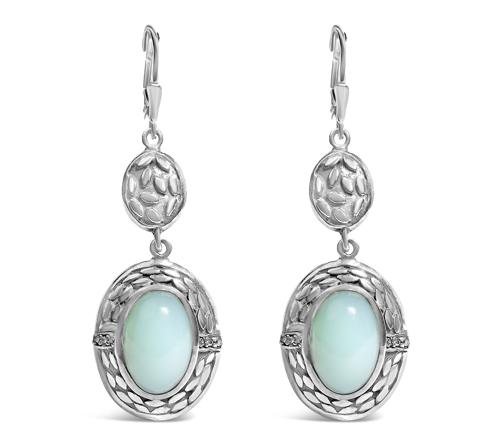 Haus of Brilliance Chalcedony & Diamond Earrings, Sterling