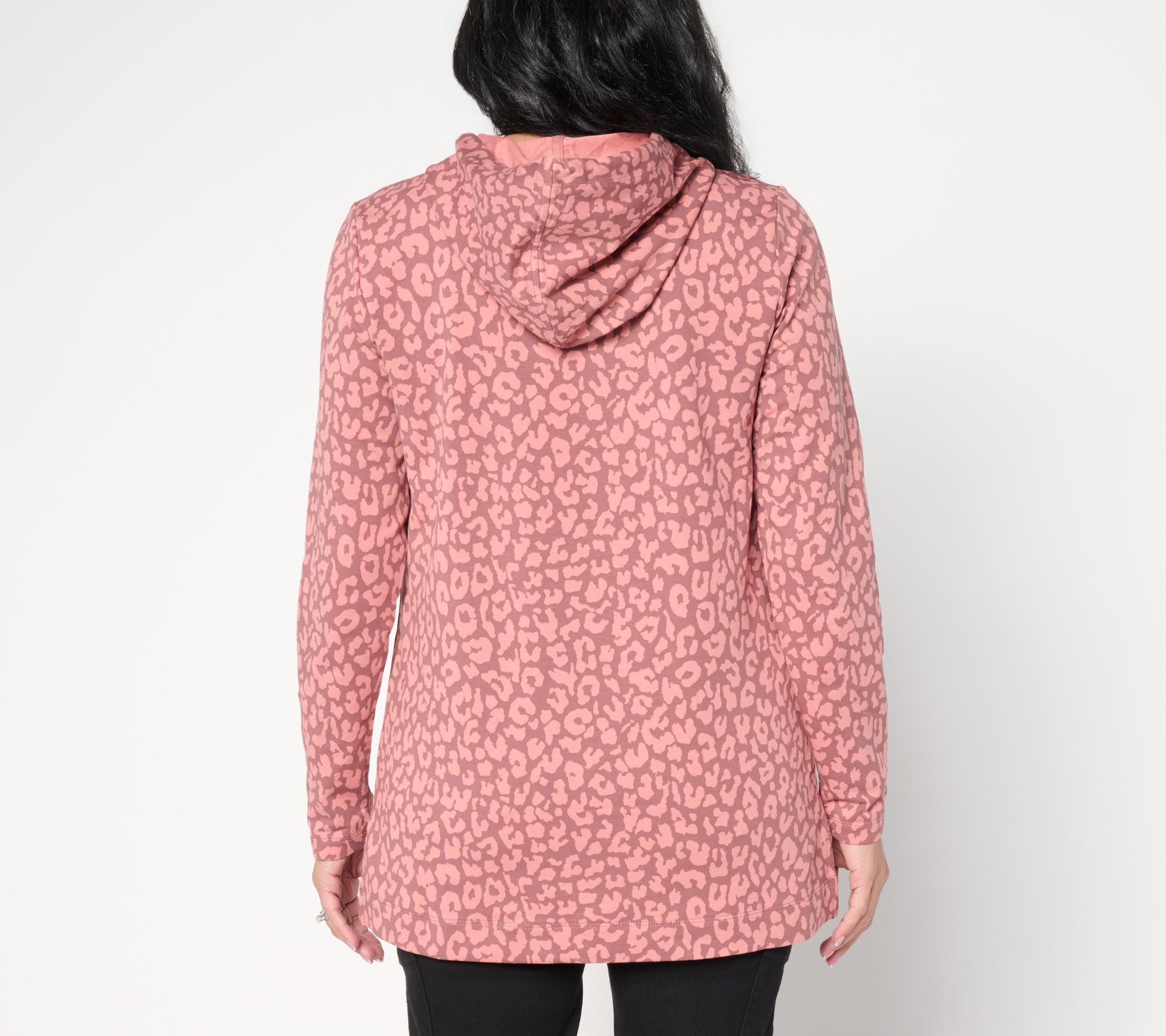 Denim & Co. Active Regular French Terry Animal Print Tunic Pullover