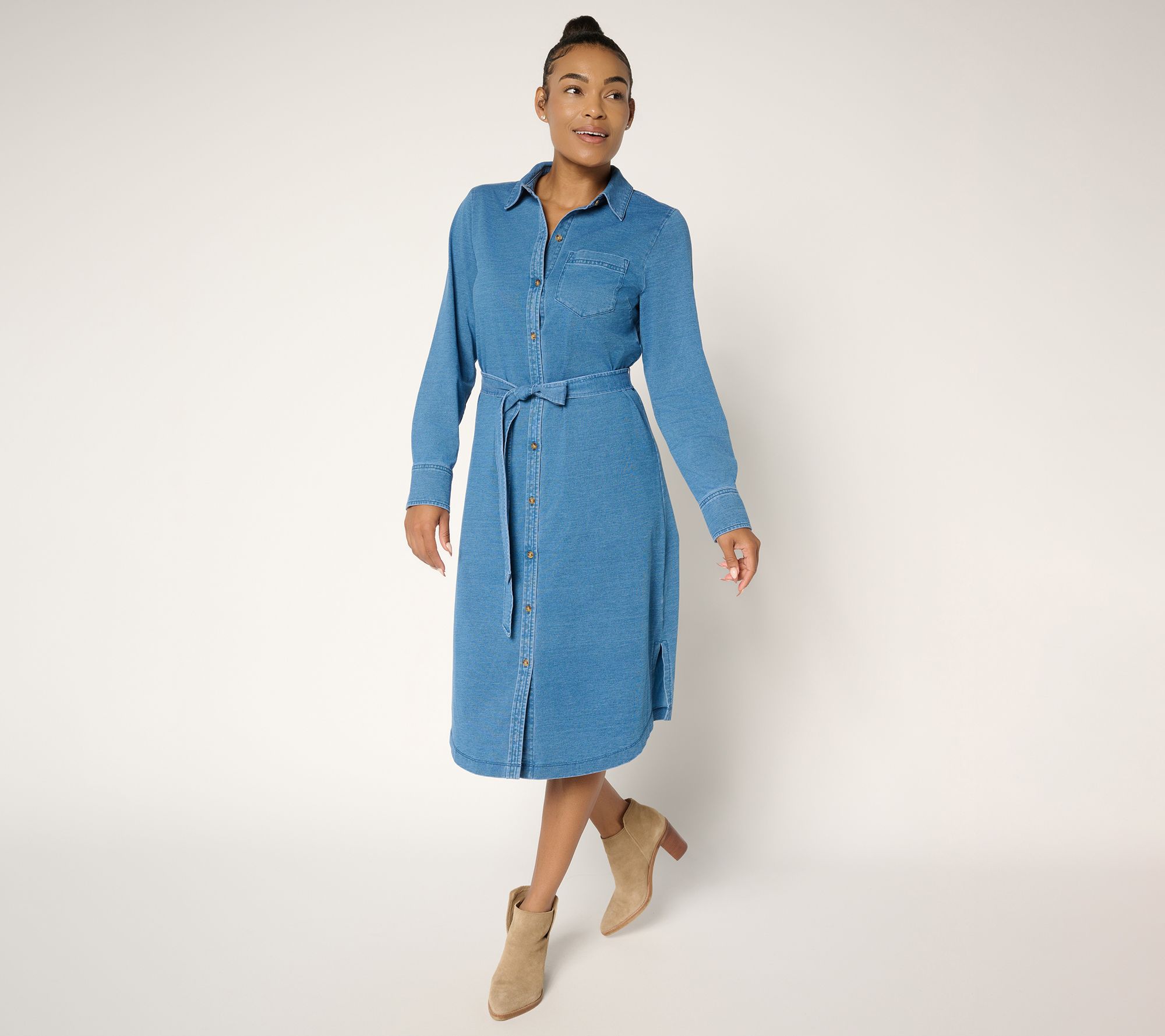 Ree by The Pioneer Woman Regular Knit Denim Shirt Dress