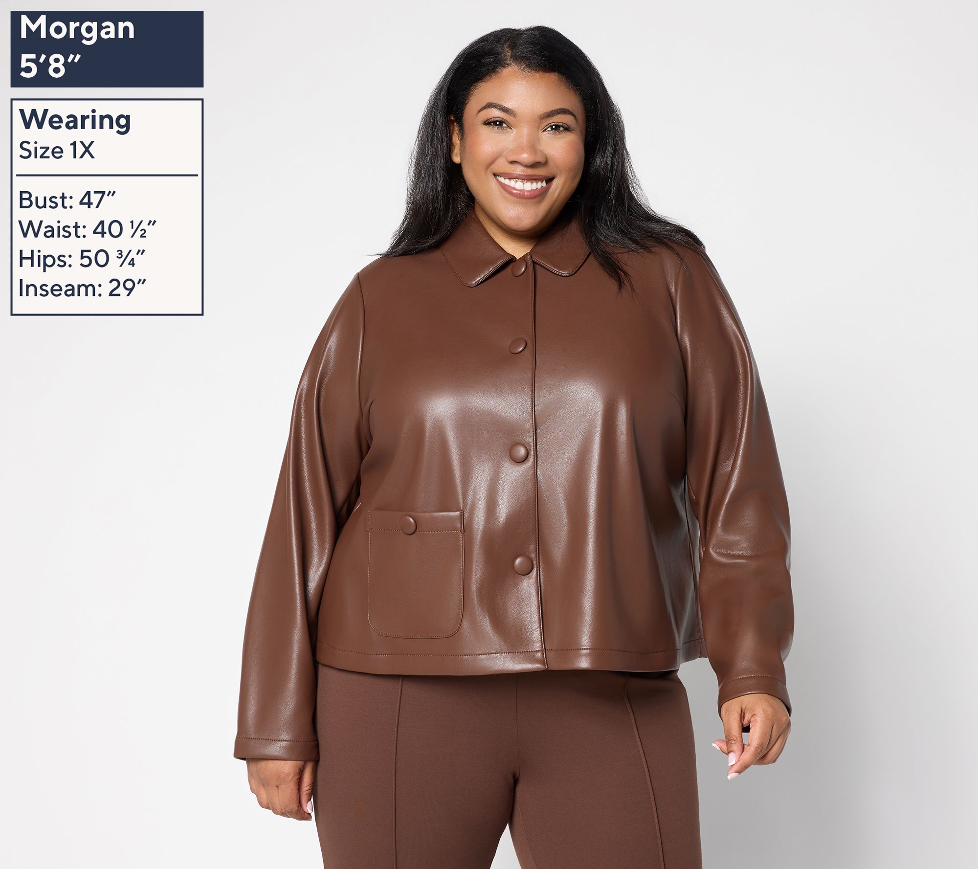 Studio Park x Sandra Bennett Faux Leather Snap Front Jacket