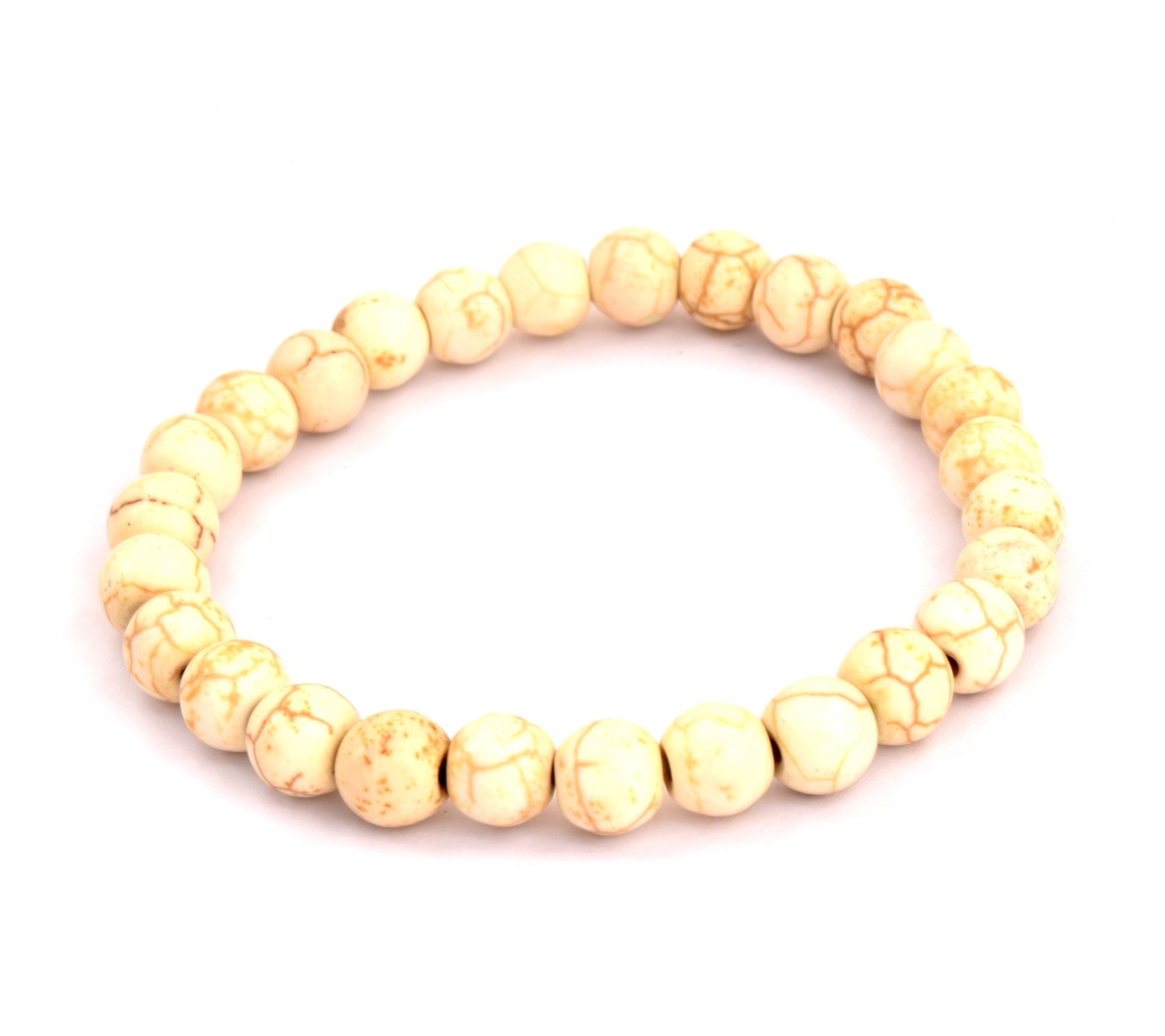 White Magnesite Smooth Beaded Stretch Bracelet