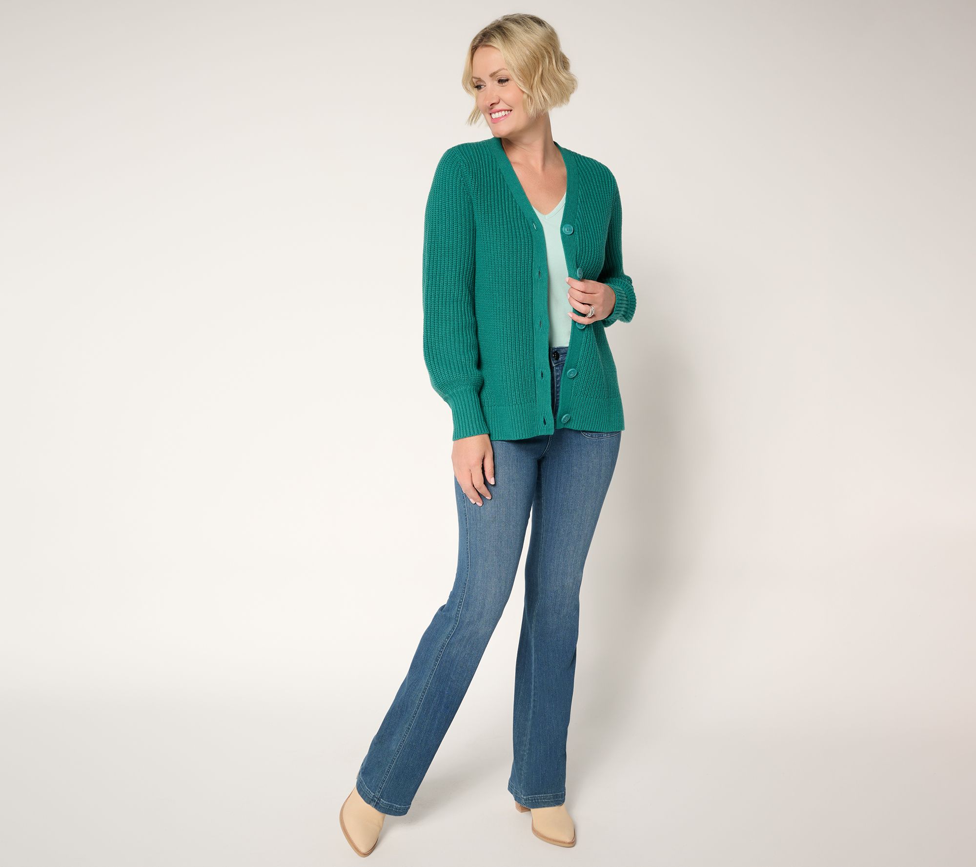 Belle by Kim Gravel Chunky Shaker Knit Bishop Sleeve Cardigan