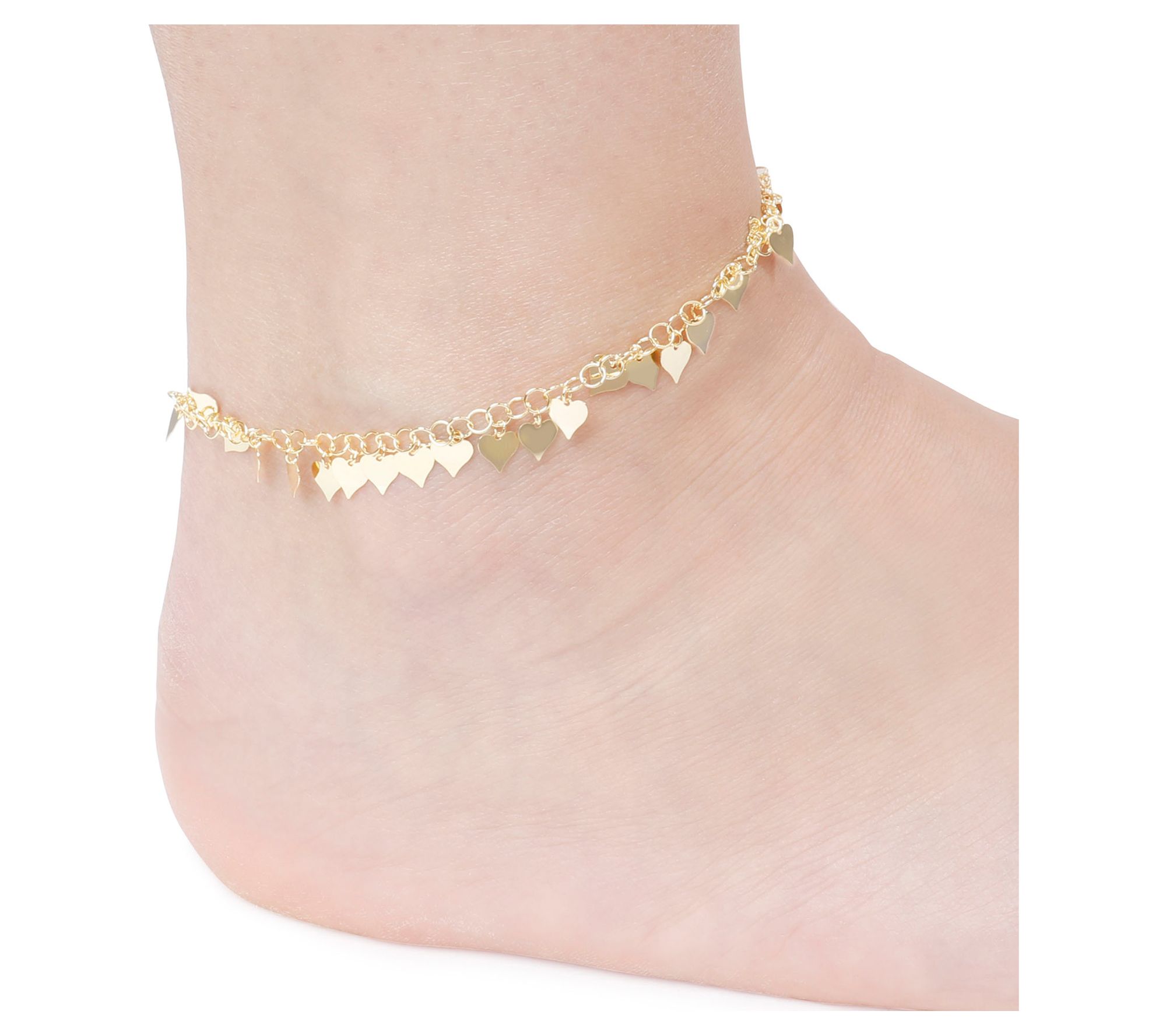 Veronese 18K Gold Plated Heart Ankle Bracelet, 3.7g
