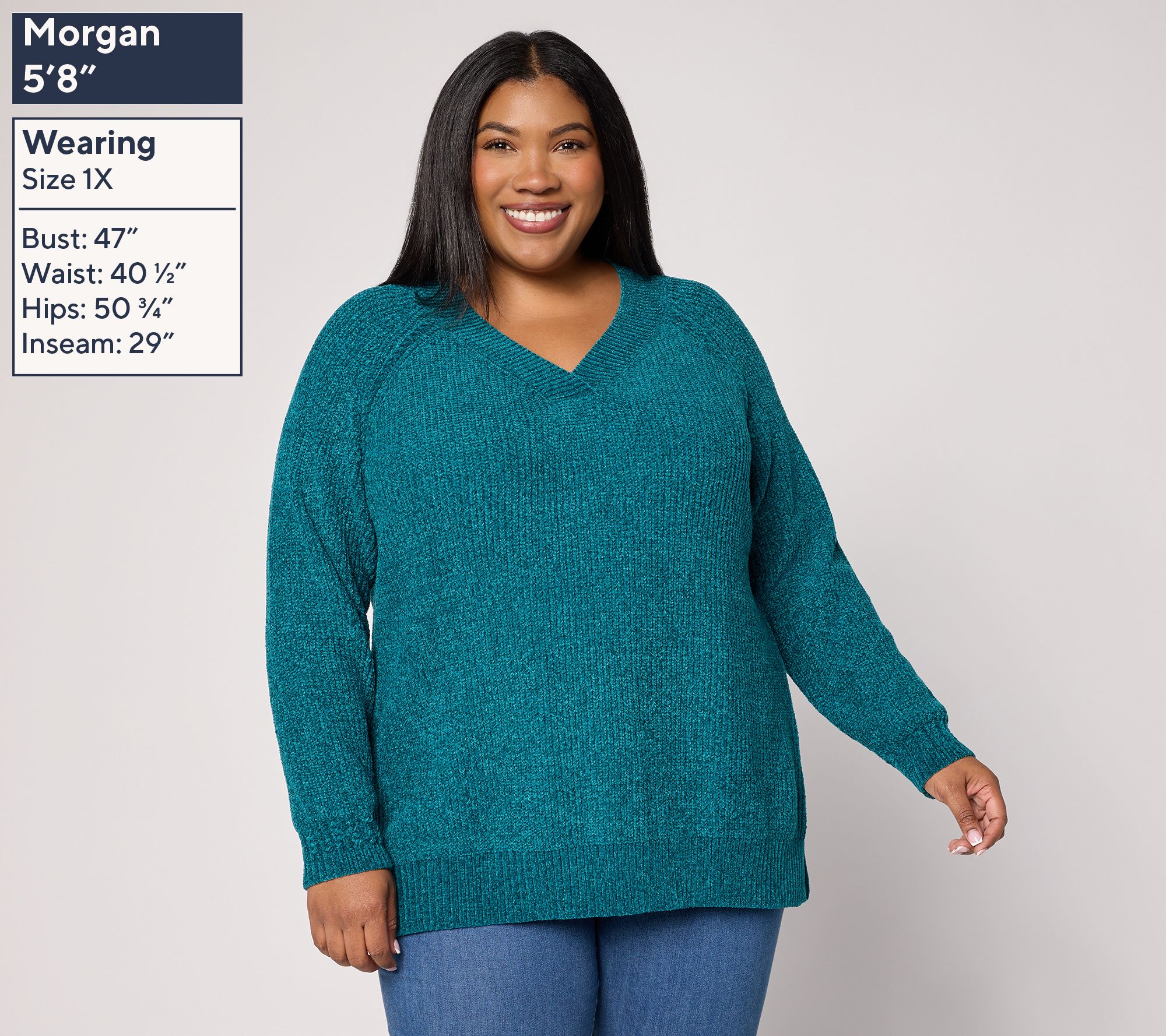 Belle by Kim Gravel Chenille Shaker Knit V-Neck Sweater