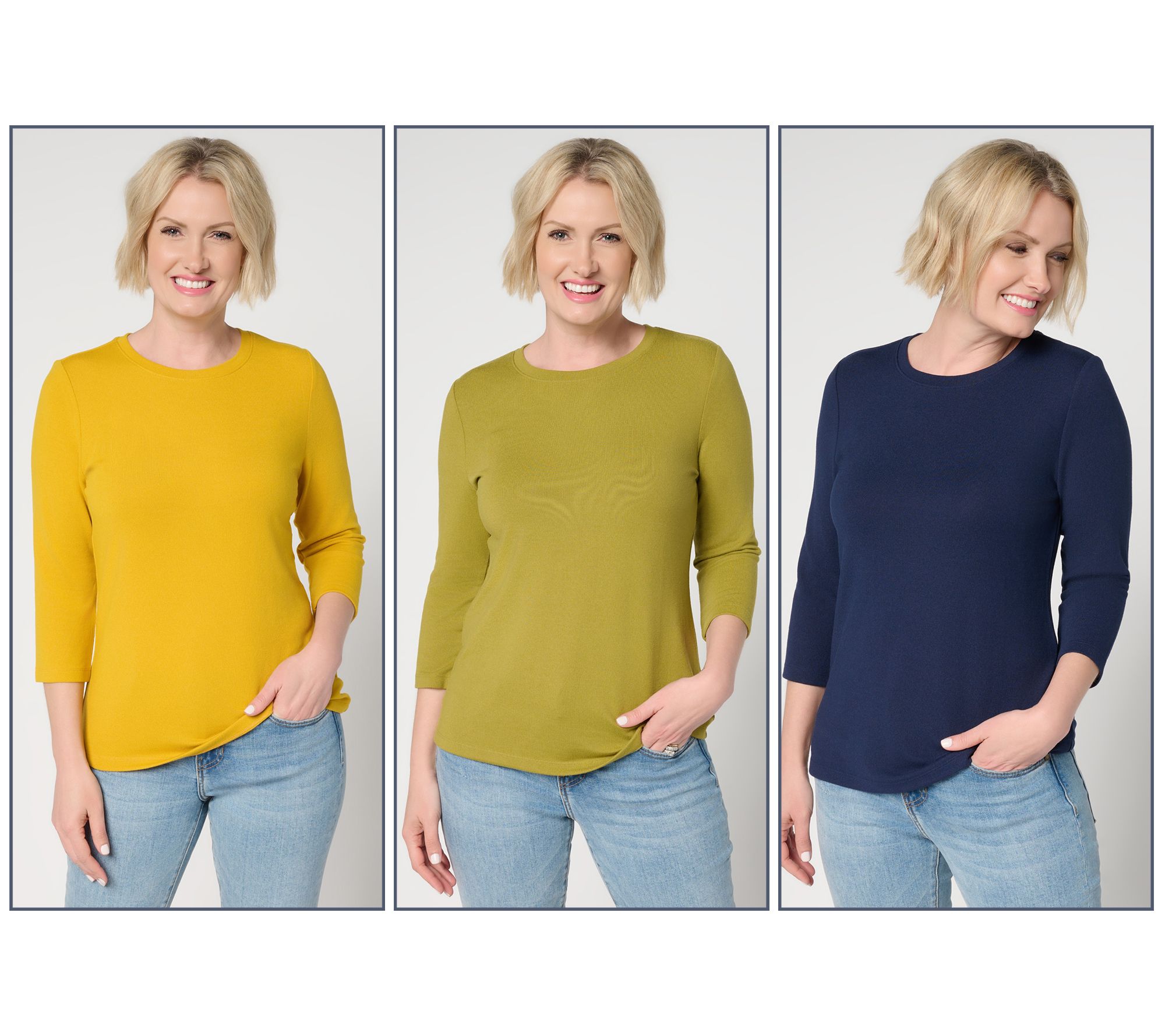 Denim & Co. Essentials Heavenly Jersey 3-Pack Round Neck Tops