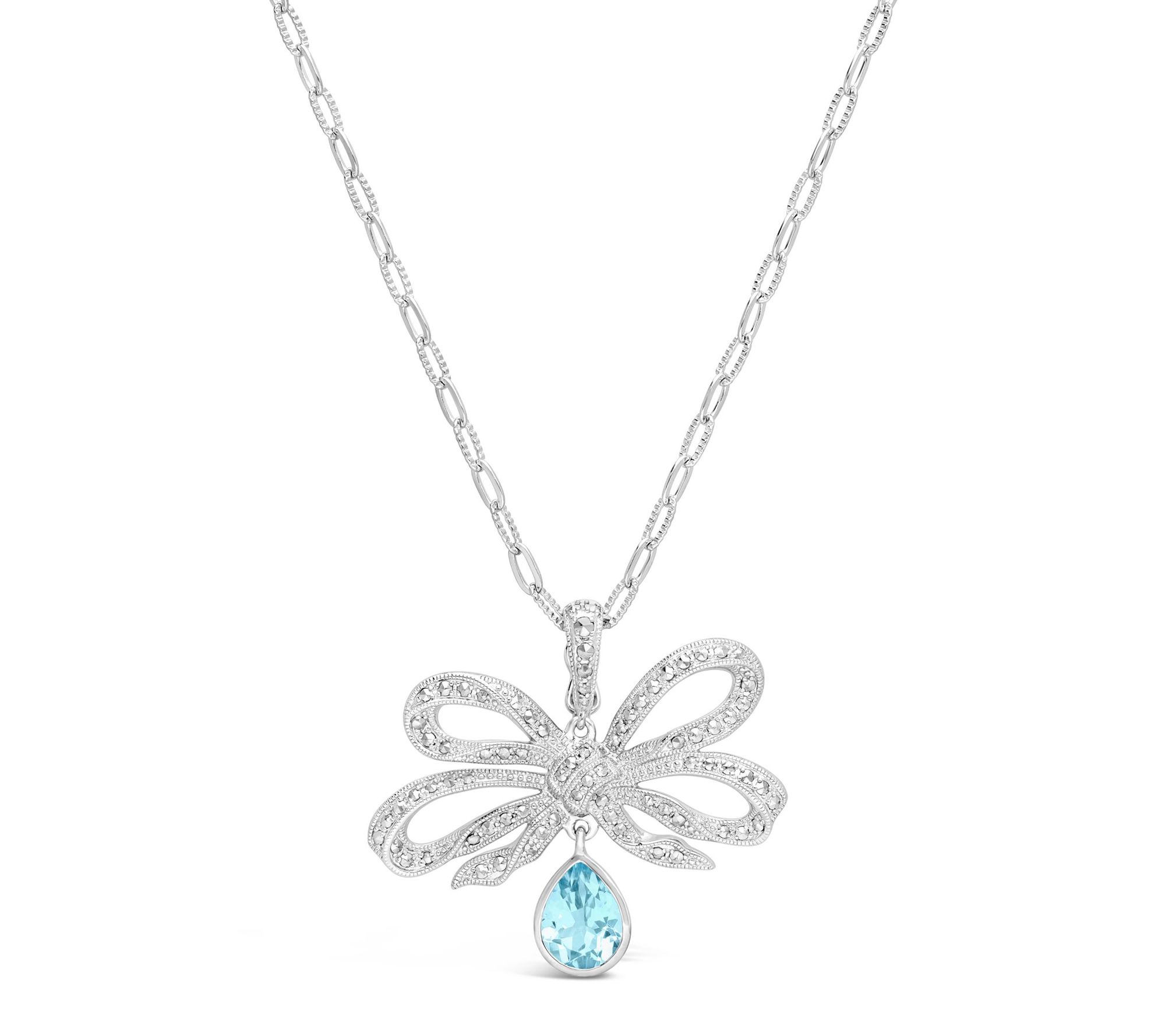 Dallas Prince Sterling Chrome Marcasite & TopazBow Necklace