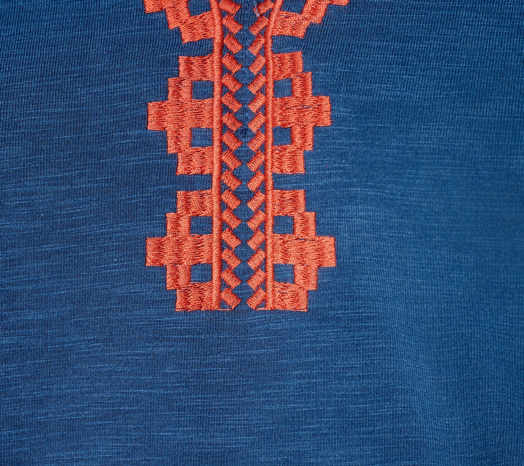 Belle Boho by Kim Gravel Slub Knit Elbow Sleeve Embroidered Top