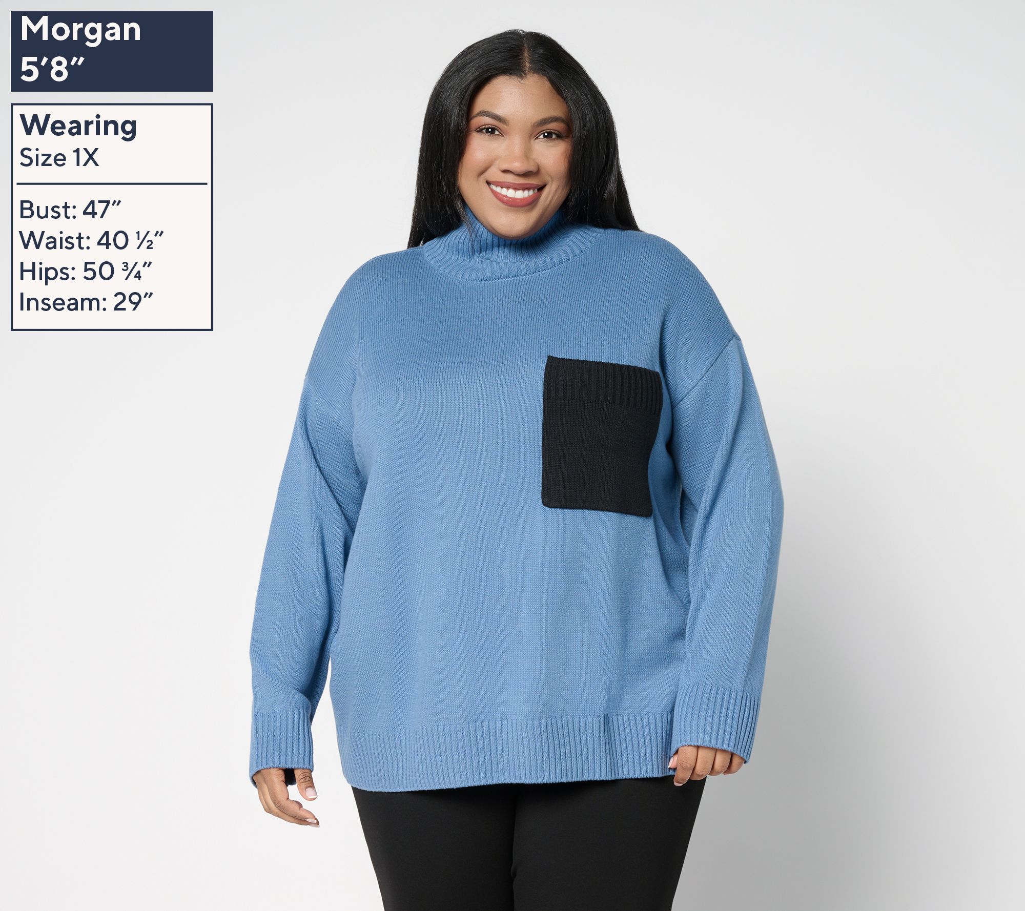 Peace Love World Cotton Turtleneck Color Block Pocket Sweater