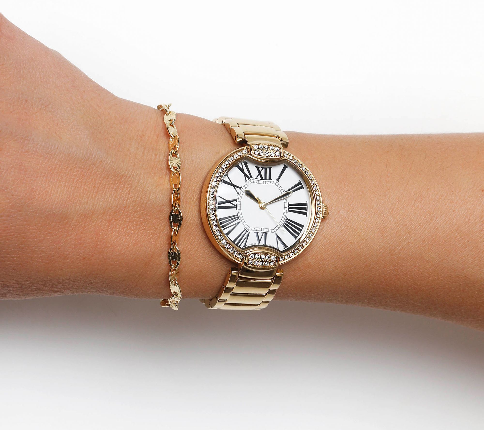 Bronzo Italia Crystal Panther Link Watch & Bracelet Set