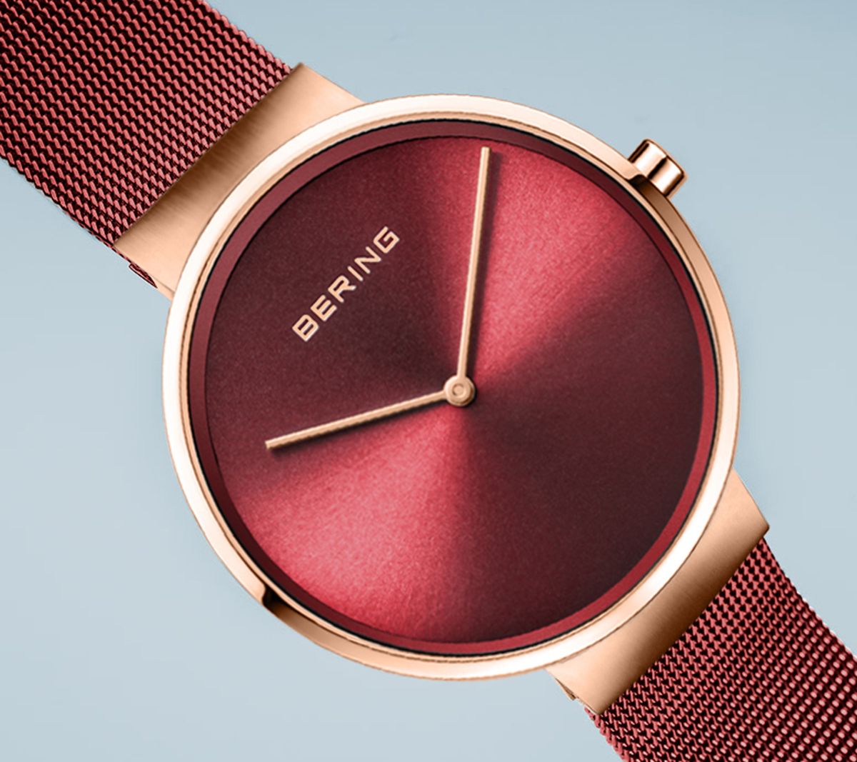 Bering Unisex Red Sunray Dial Milanese BraceletWatch