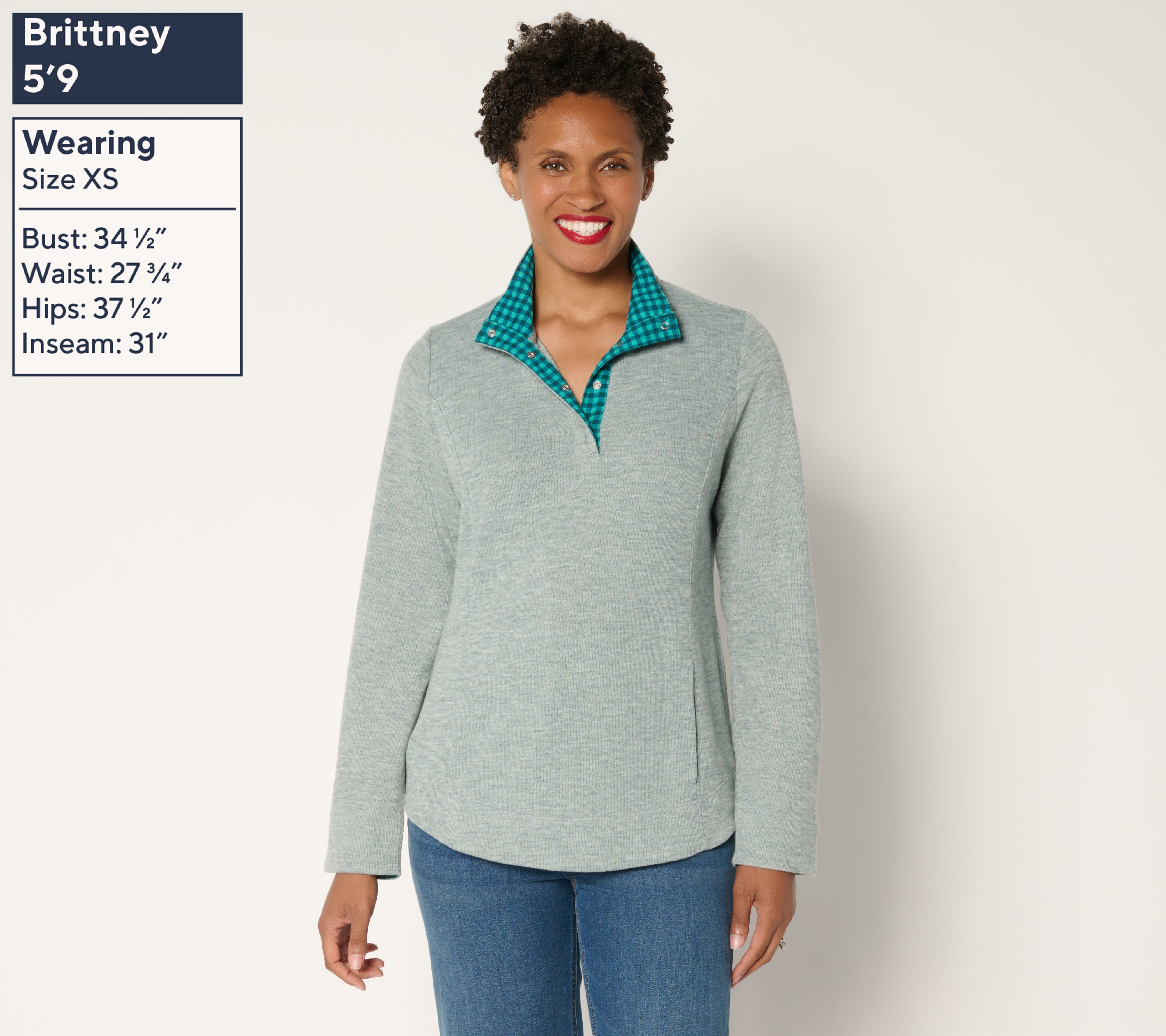 Denim & Co. Flat Back Rib Snap Henley Top with Contrast Print