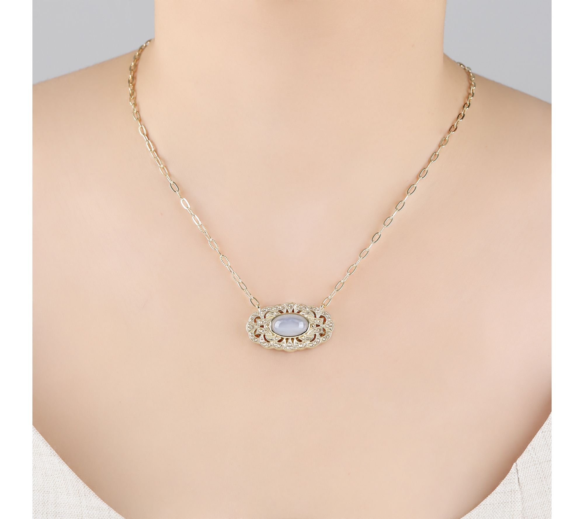 Dallas Prince 14K Clad Chrome Marcasite w/ Gemstone Necklace