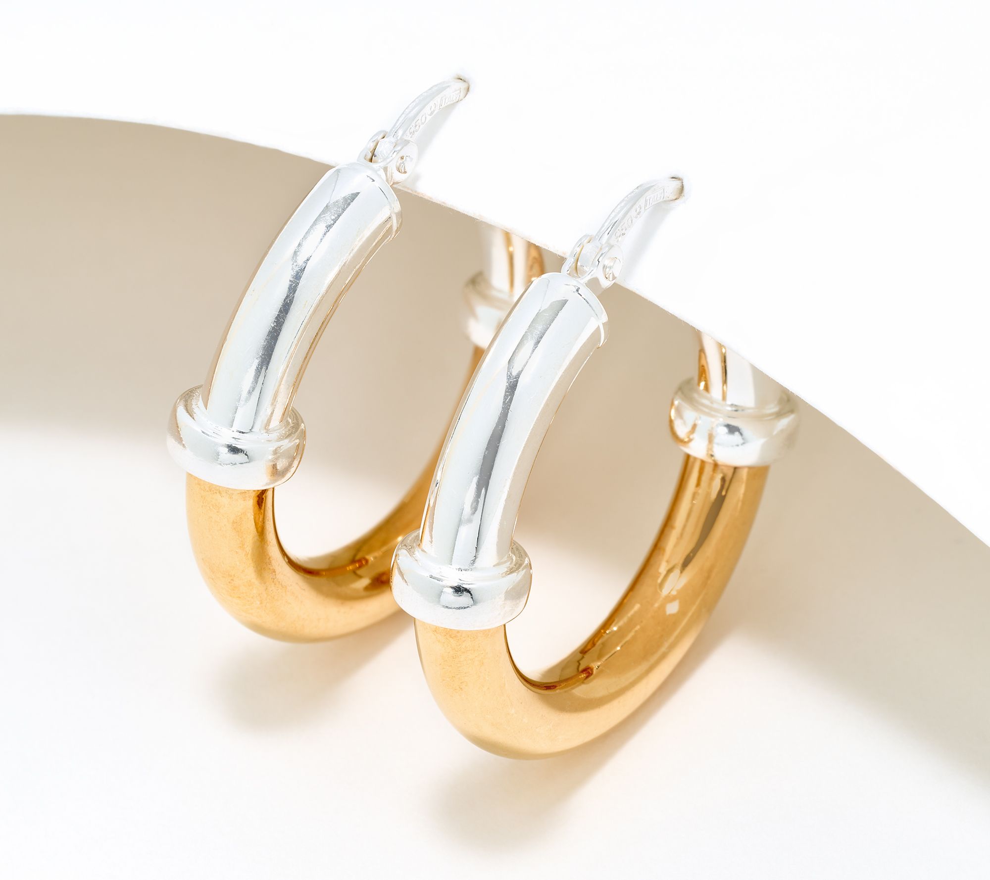 UltraFine 950 Silver Round Two-Tone Hoop Earrings