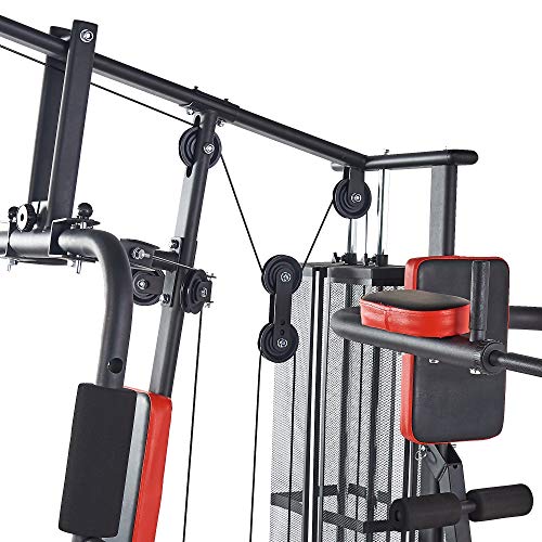 BalanceFrom-Home-Gym-System Workout-Station with 380LB of Resistance, 145LB-Weight Stack, Home Gym- Black & Red