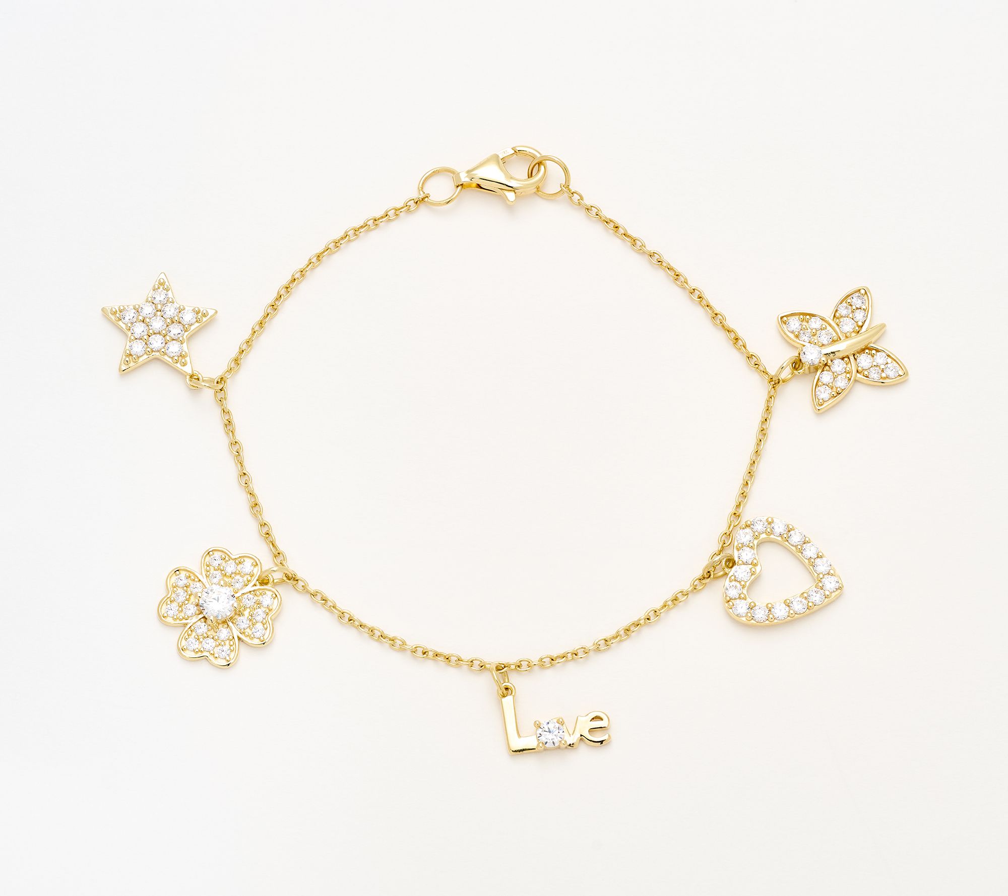 Diamonique x Kathy Levine So Charming Charm Bracelet, 14K Gold Plated