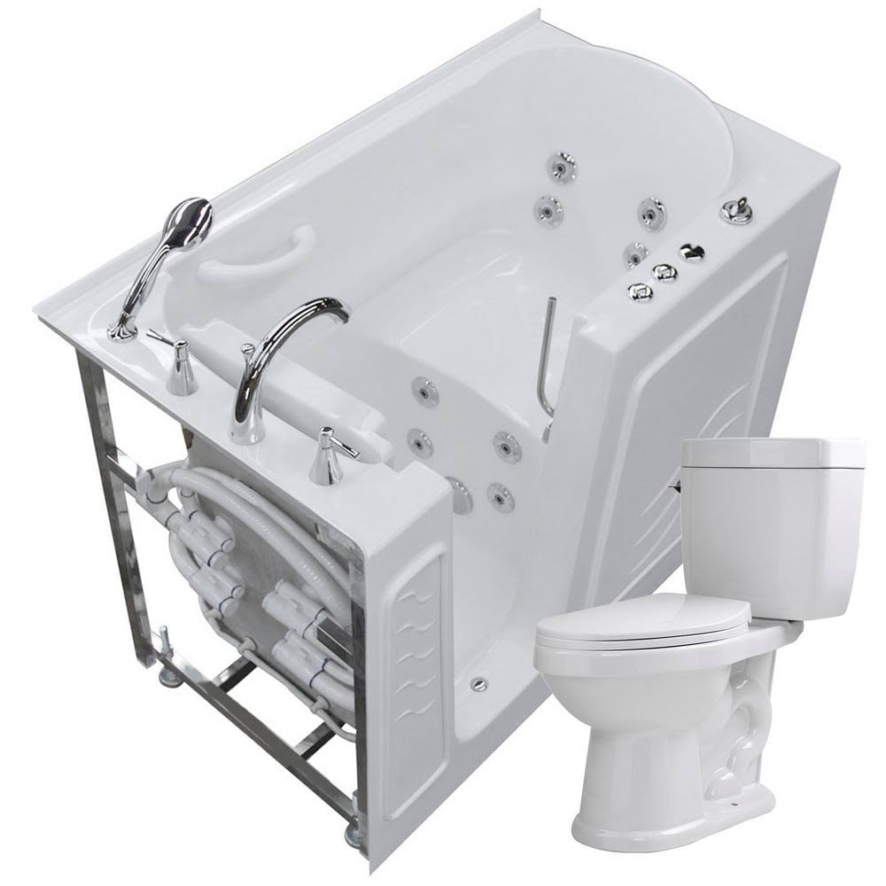 52.75 in. Walk-In Whirlpool Bathtub in White with 1.6 GPF Single Flush Toilet