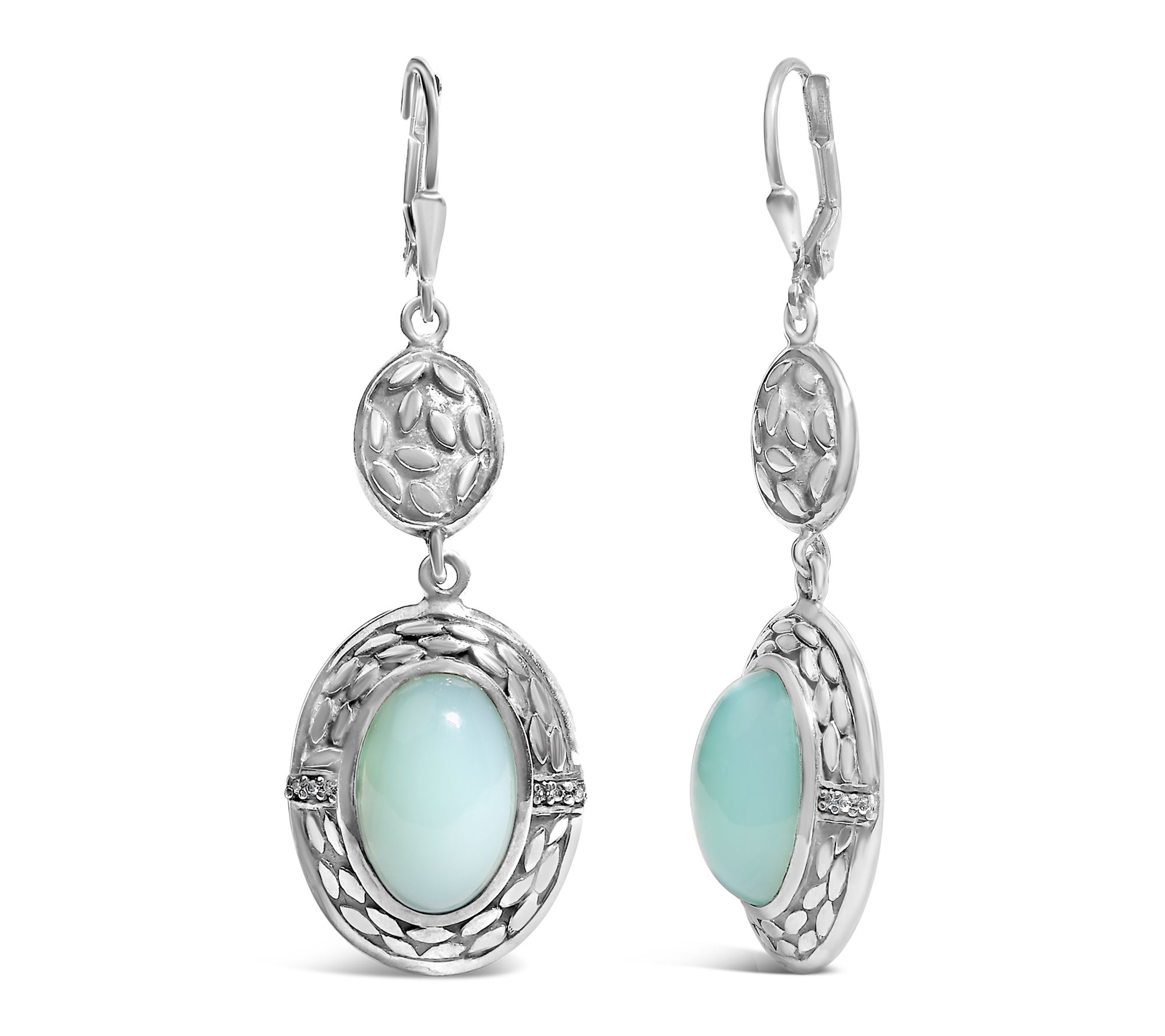 Haus of Brilliance Chalcedony & Diamond Earrings, Sterling
