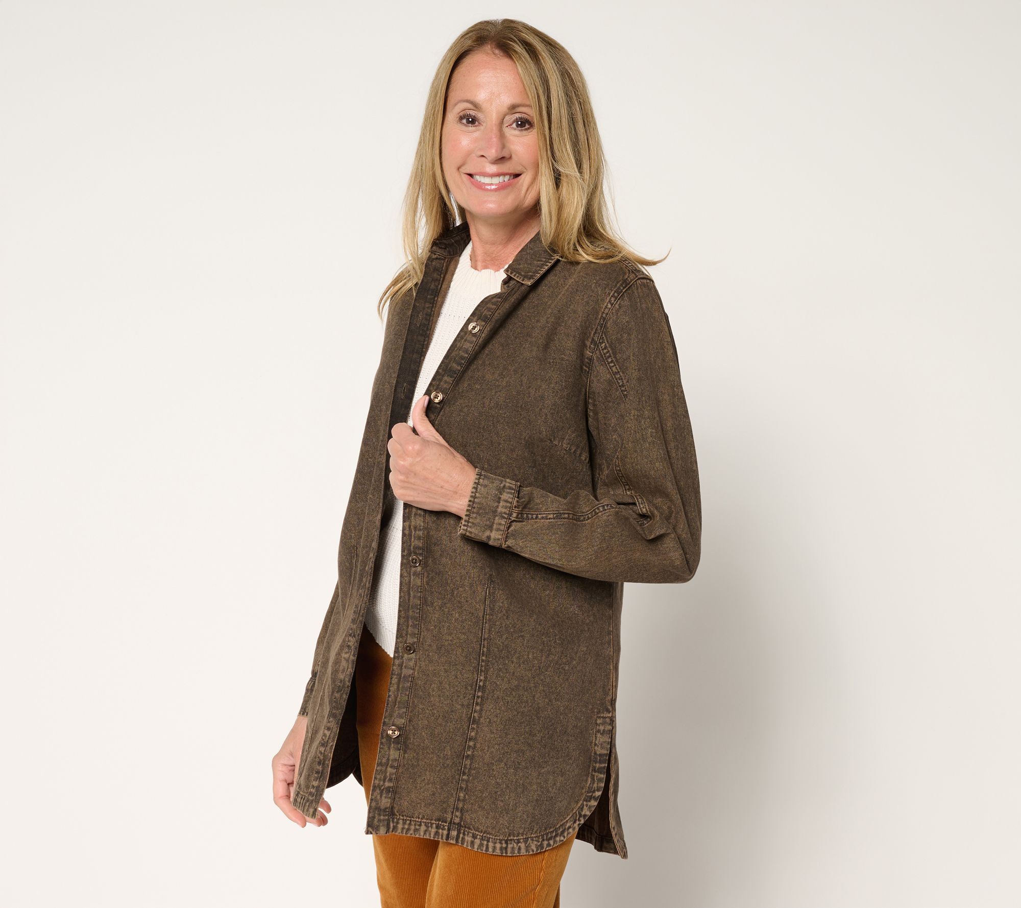 Joan Rivers Regular Vintage Wash Classic Cotton Denim Shirt