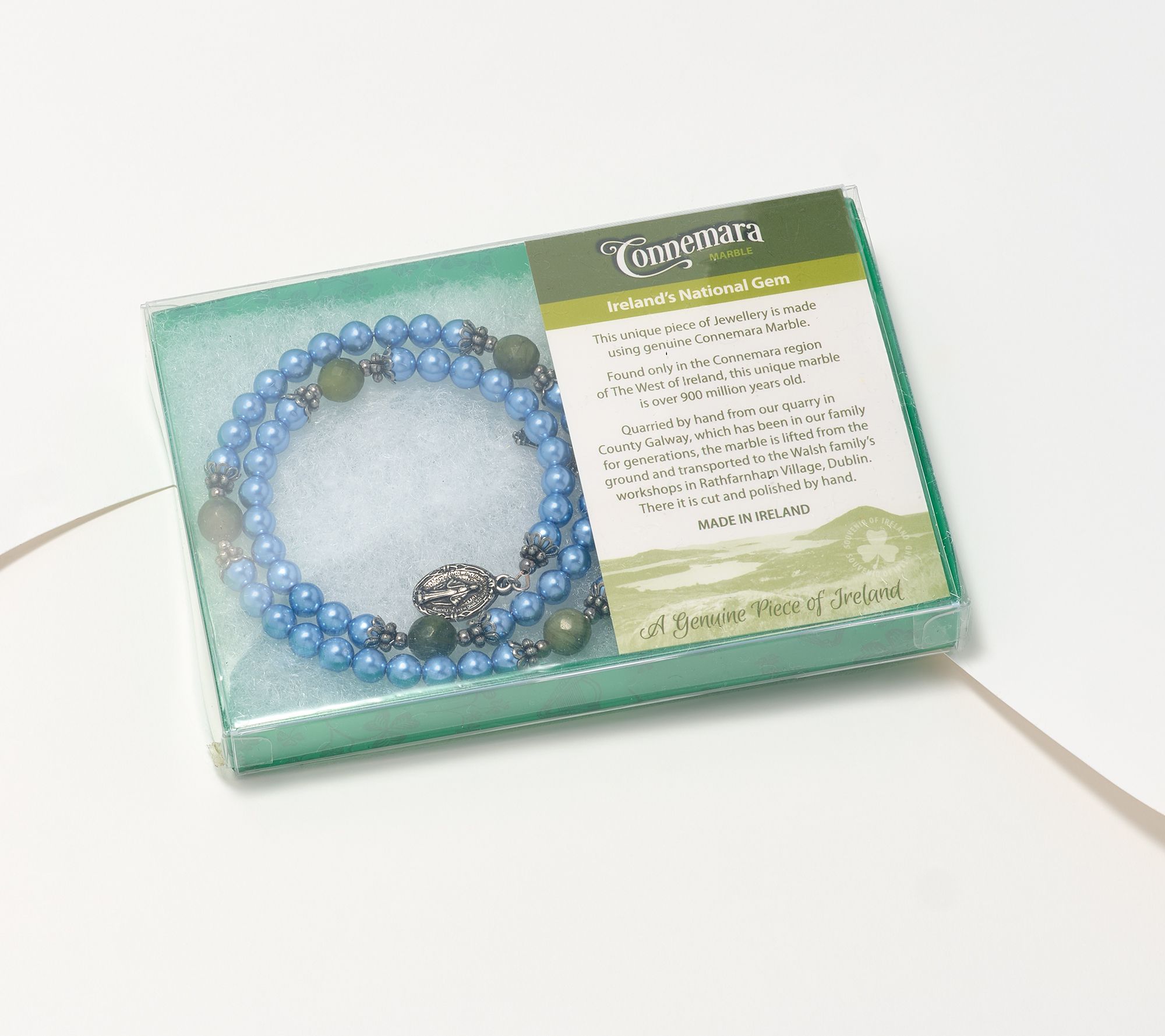 Connemara Marble Faux Pearl Coil Rosary Bracelet