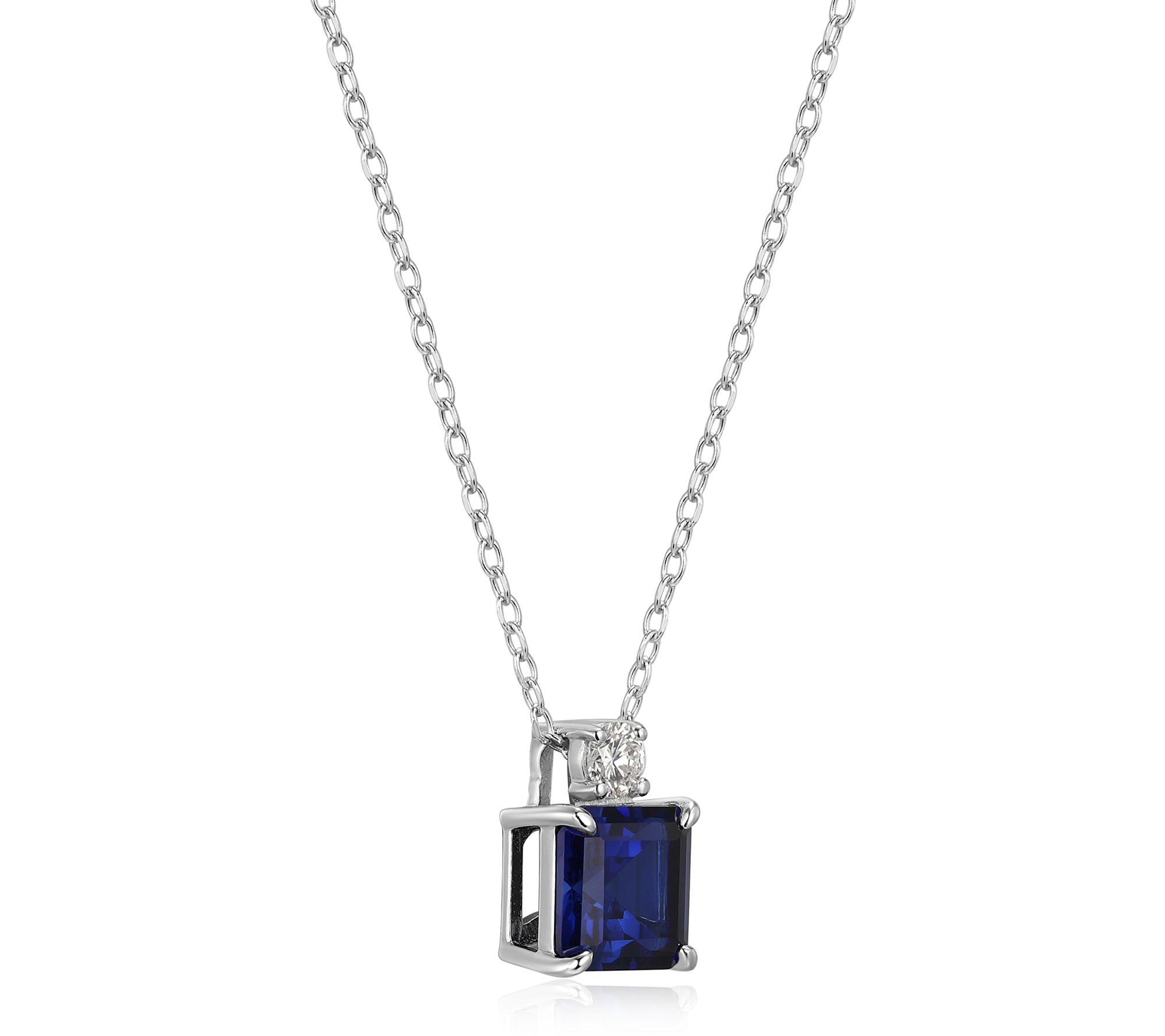 LuxLab Grown Square Gemstone & Diamond Necklace , Sterling