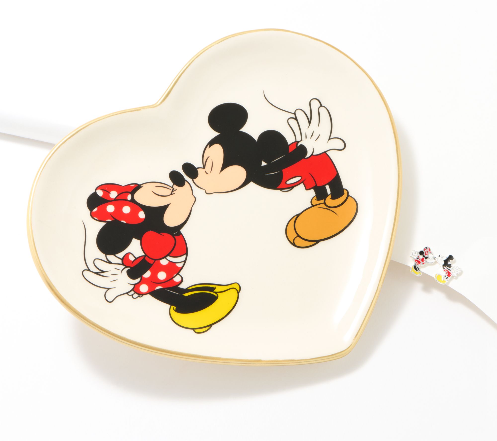 Disney Kissing Minnie & Mickey Stud Earrings & Trinket Tray