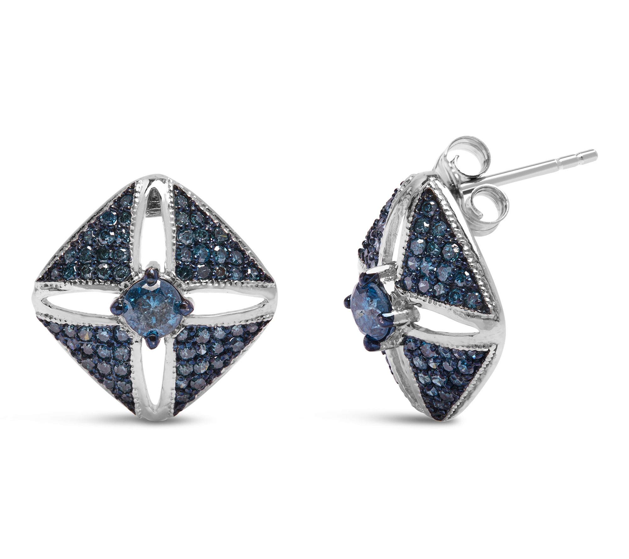 Haus of Brilliance 1.00 cttw Blue Diamond Earrings, Sterling