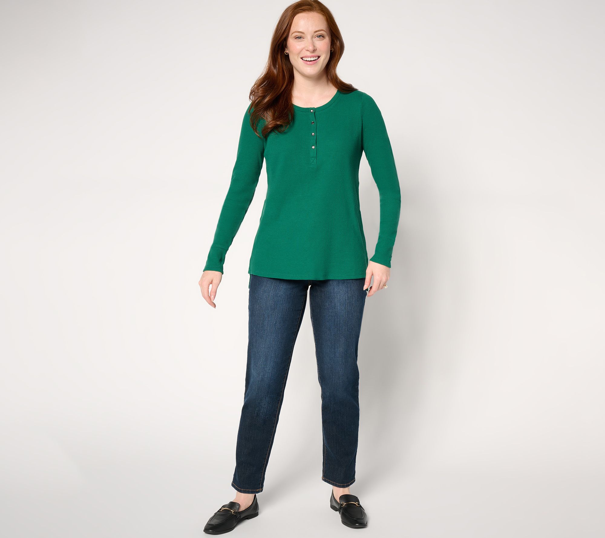 Jingle Belles by Kim Gravel Lumberjill Hi-Low Henley w/ Sparkle Snap