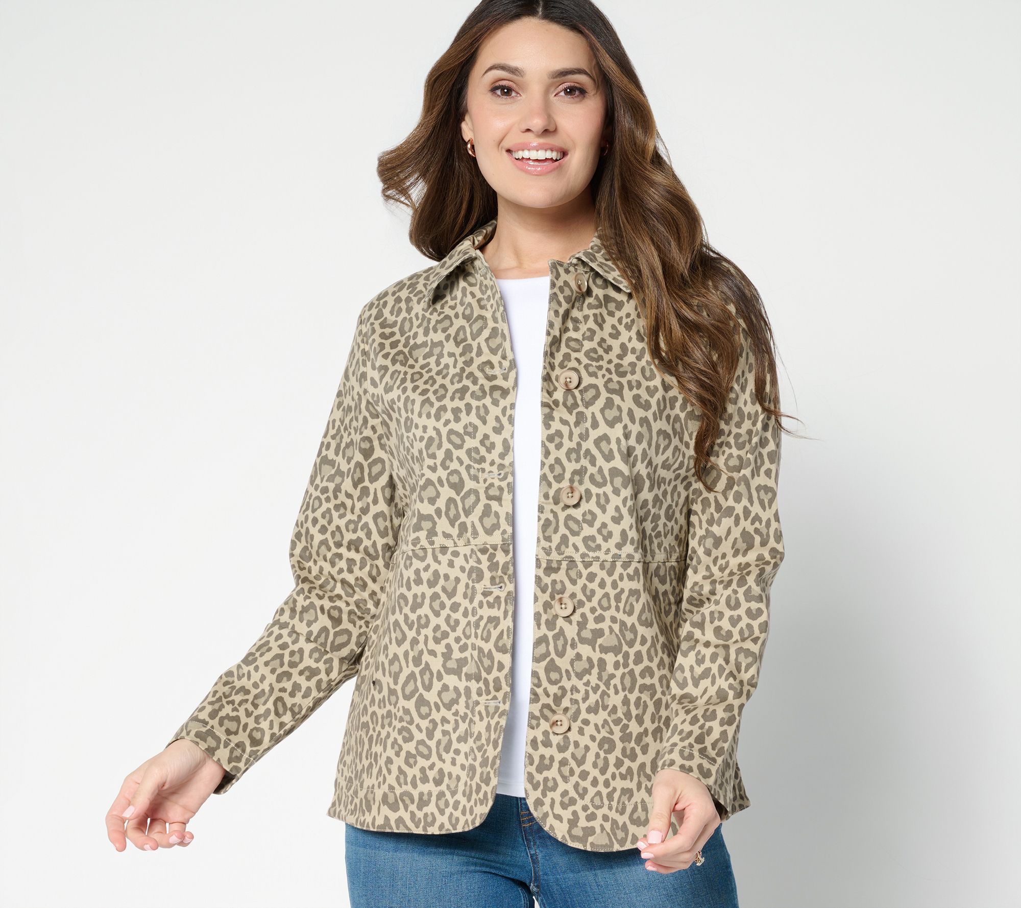 Denim & Co. Animal Print Button Front Twill Jacket with Pockets