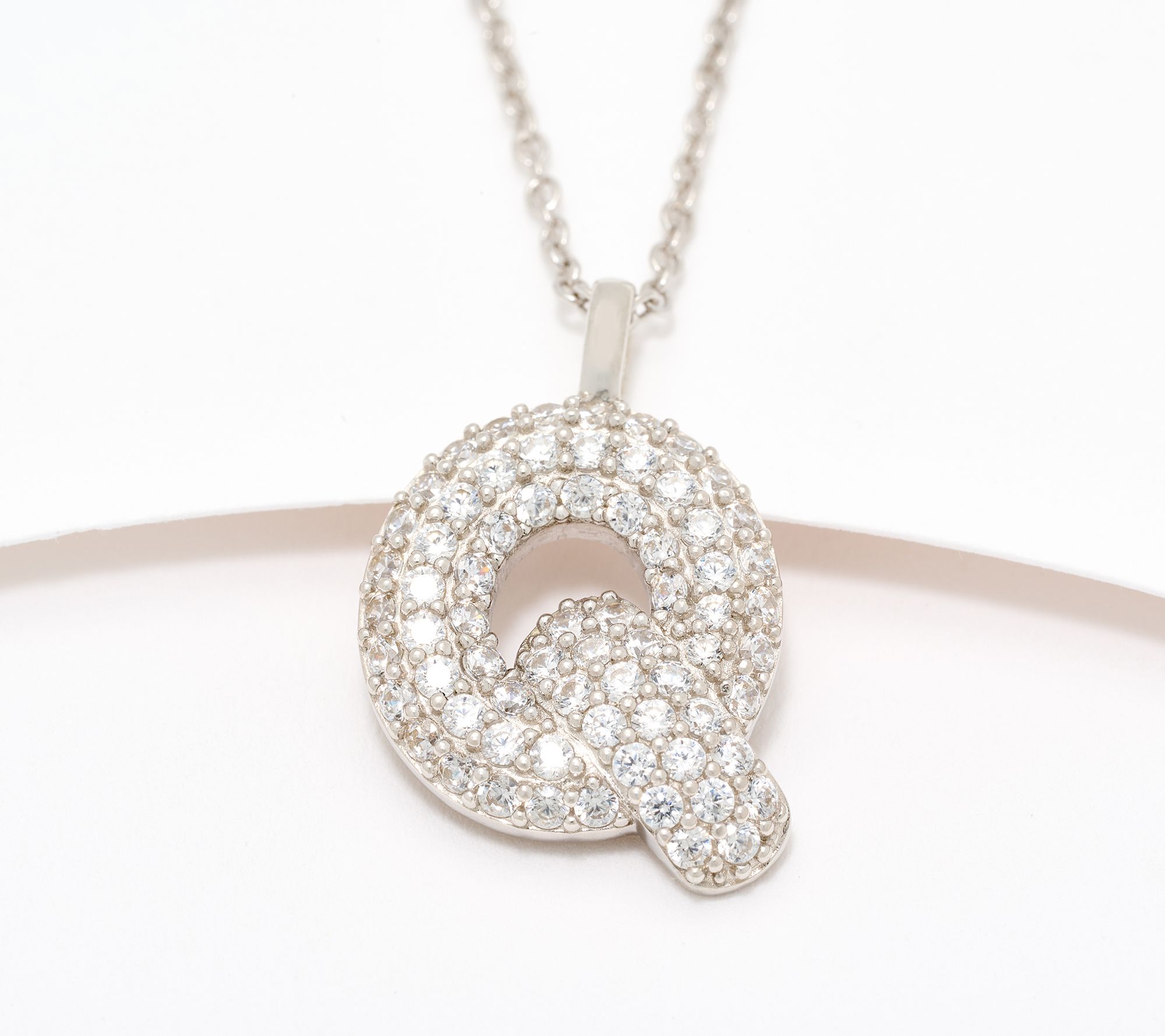 Diamonique Puffy Initial Necklace, Sterling Silver