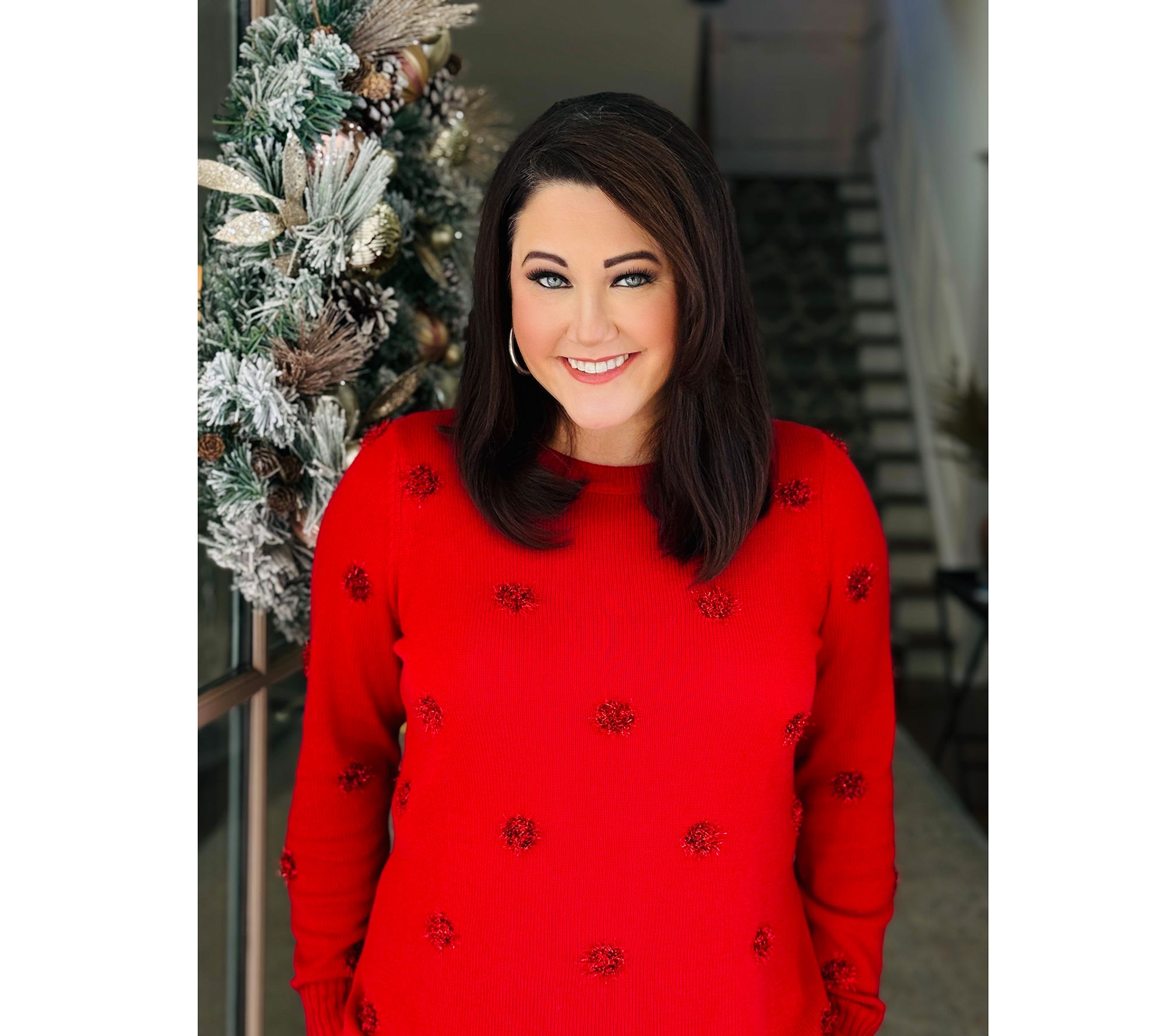 Jingle Belles by Kim Gravel Tinsel Dots Bateau Neck Sweater