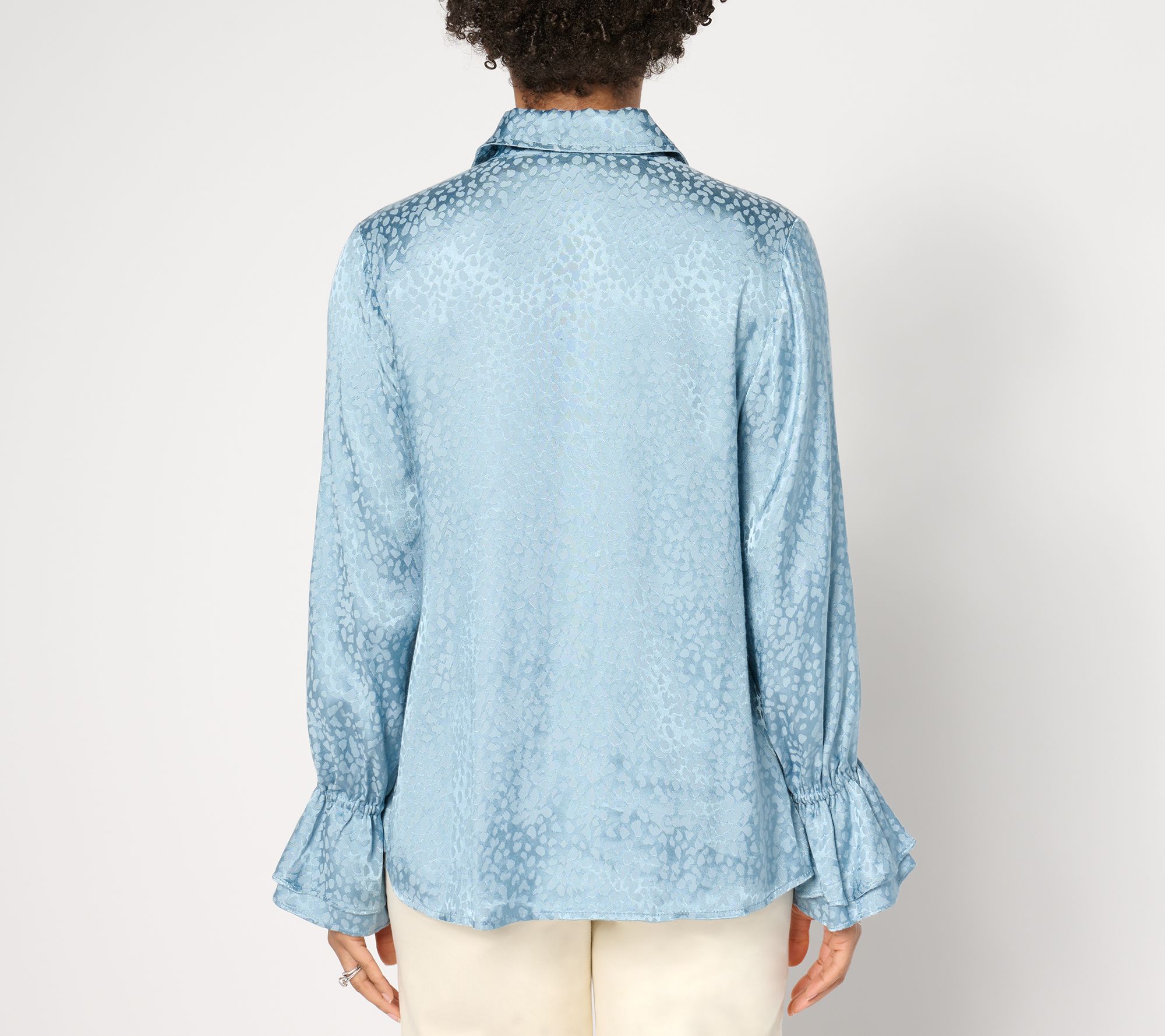 Dennis Basso Textured Jacquard Blouse with Ruffles