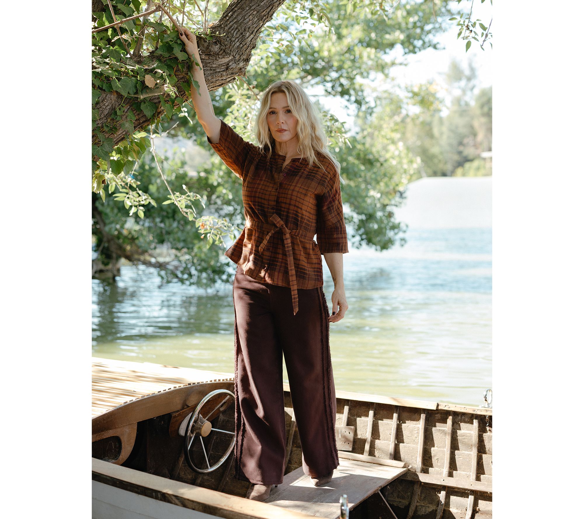 Me by Jennie Garth Laurel Plaid Blouse with Self Belt