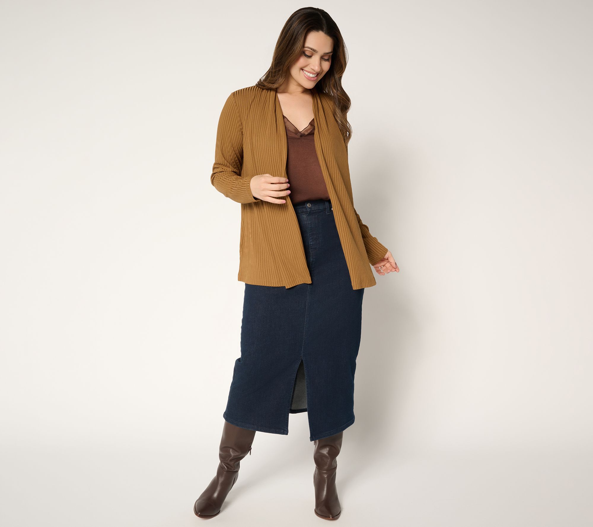 Susan Graver Regular Ribbed Liquid Knit Cardigan with Pockets